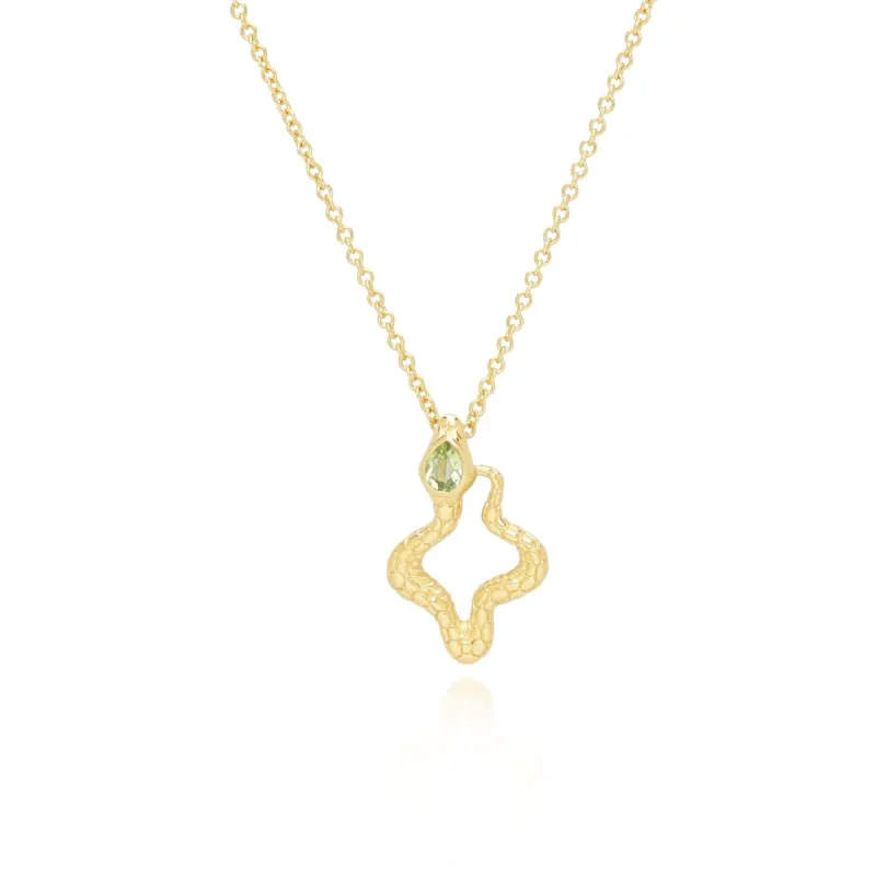 ECFEW™ Peridot Snake Pendant Necklace in Gold Plated Sterling Silver sold by Gemondo Jewellery