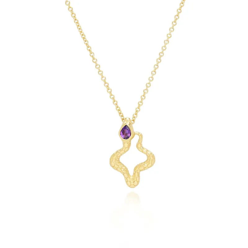 ECFEW™ Amethyst Snake Pendant Necklace in Gold Plated Sterling Silver sold by Gemondo Jewellery