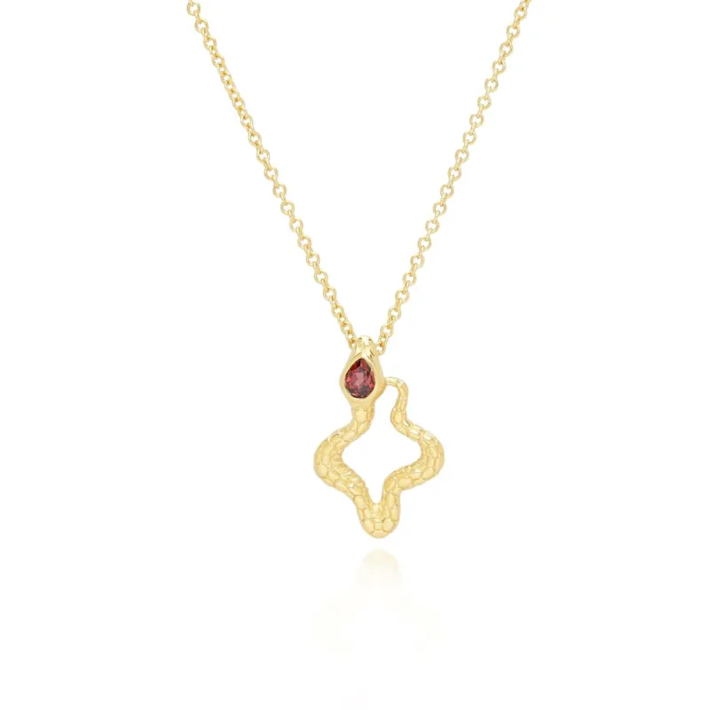 ECFEW™ Garnet Snake Pendant Necklace in Gold Plated Sterling Silver sold by Gemondo Jewellery