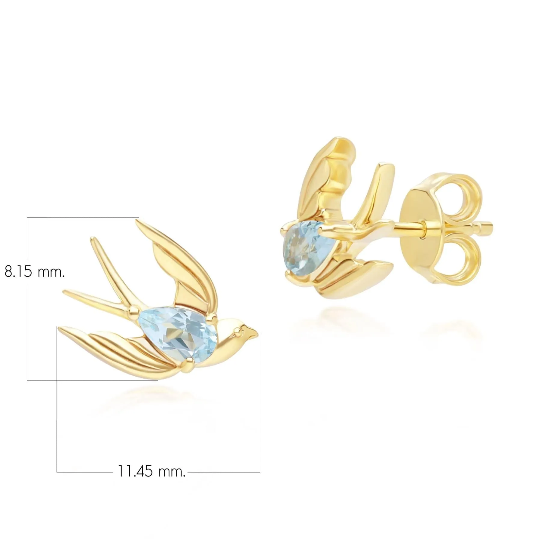 ECFEW™ Creator Blue Topaz Hummingbird Stud Earrings in Gold Plated Sterling Silver sold by Gemondo Jewellery product image thumbnail 5