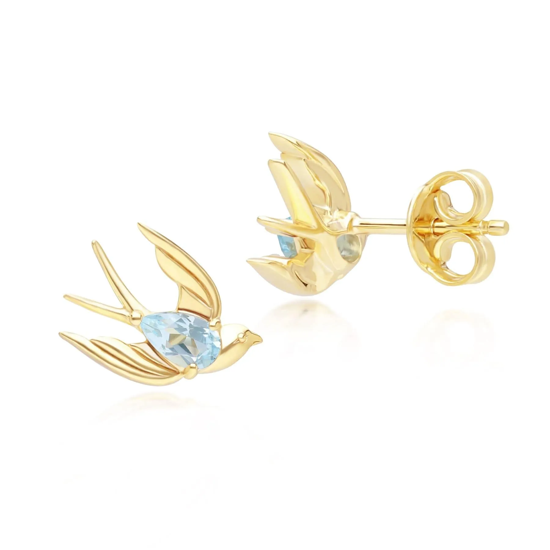 ECFEW™ Creator Blue Topaz Hummingbird Stud Earrings in Gold Plated Sterling Silver sold by Gemondo Jewellery product image thumbnail 3