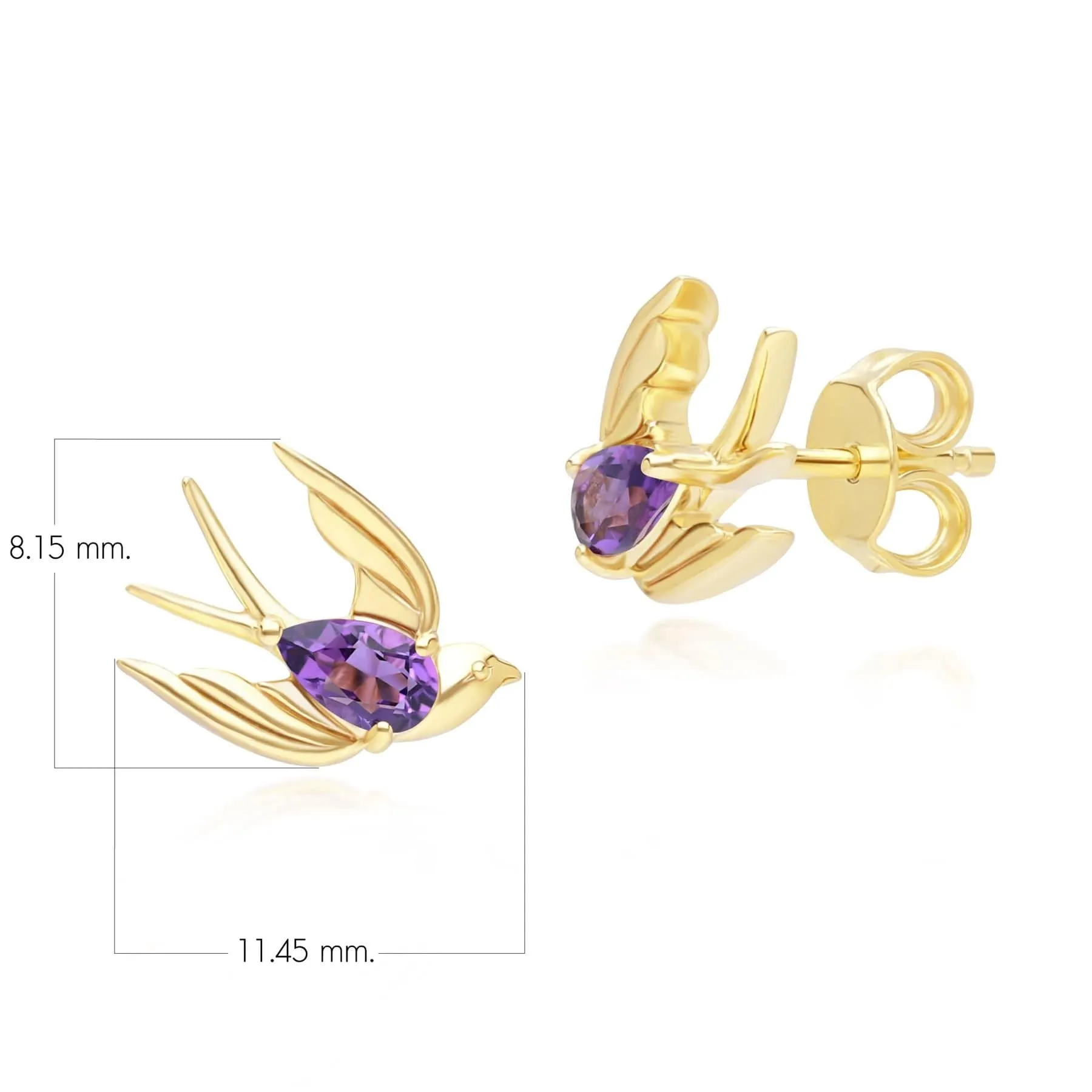 ECFEW™ Creator Amethyst Hummingbird Stud Earrings in Gold Plated Sterling Silver sold by Gemondo Jewellery product image thumbnail 5
