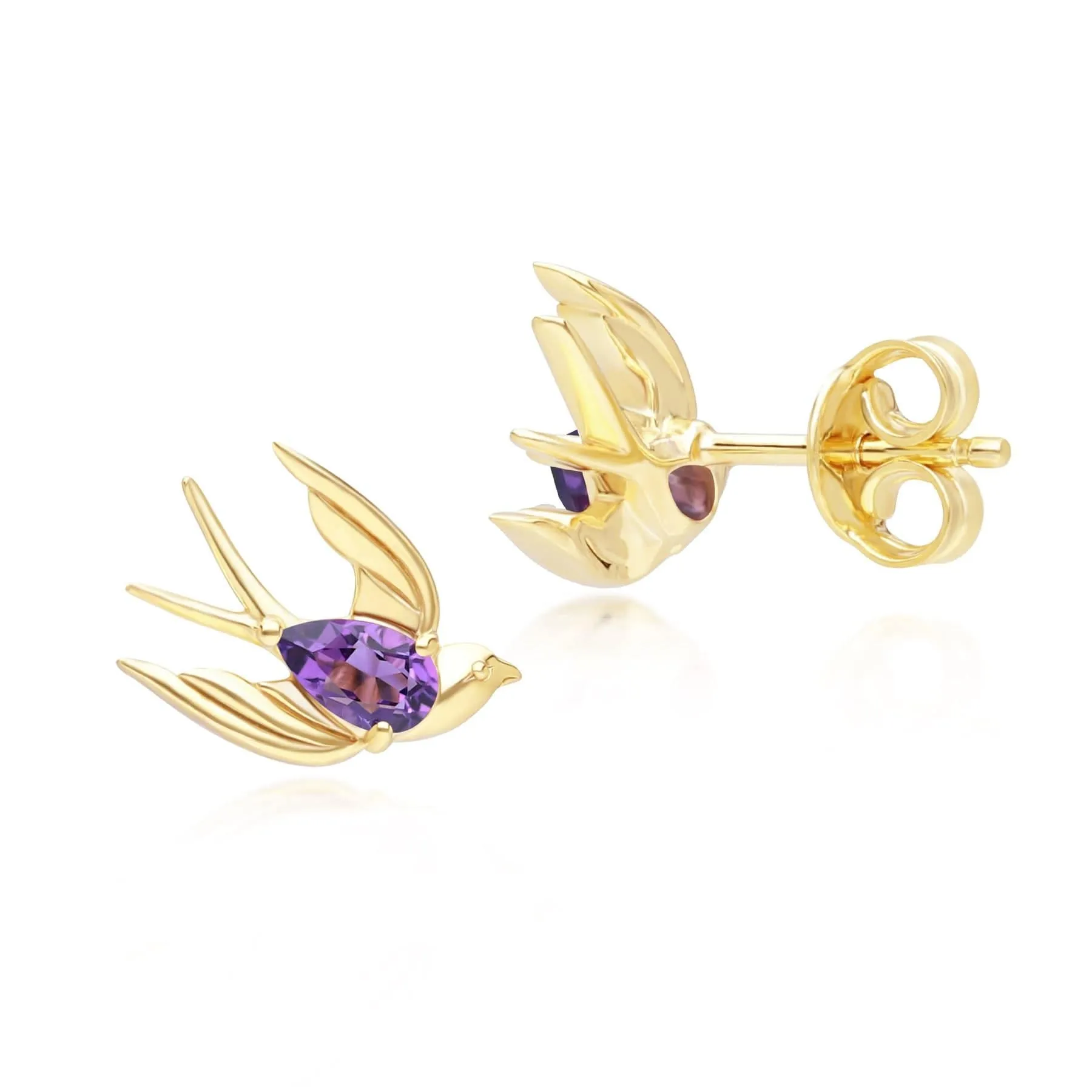 ECFEW™ Creator Amethyst Hummingbird Stud Earrings in Gold Plated Sterling Silver sold by Gemondo Jewellery product image thumbnail 3