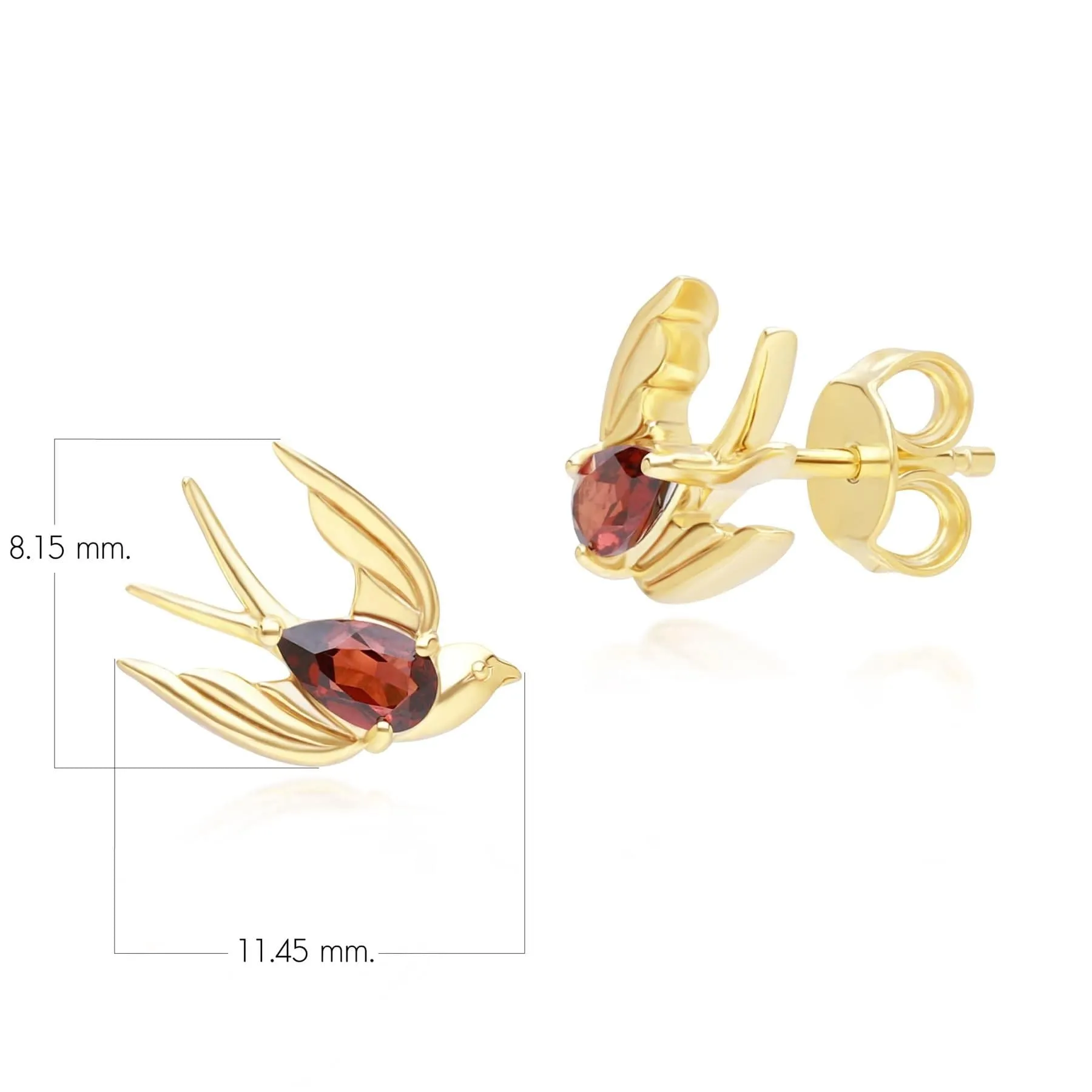 ECFEW™ Creator Garnet Hummingbird Stud Earrings in Gold Plated Sterling Silver sold by Gemondo Jewellery product image thumbnail 5