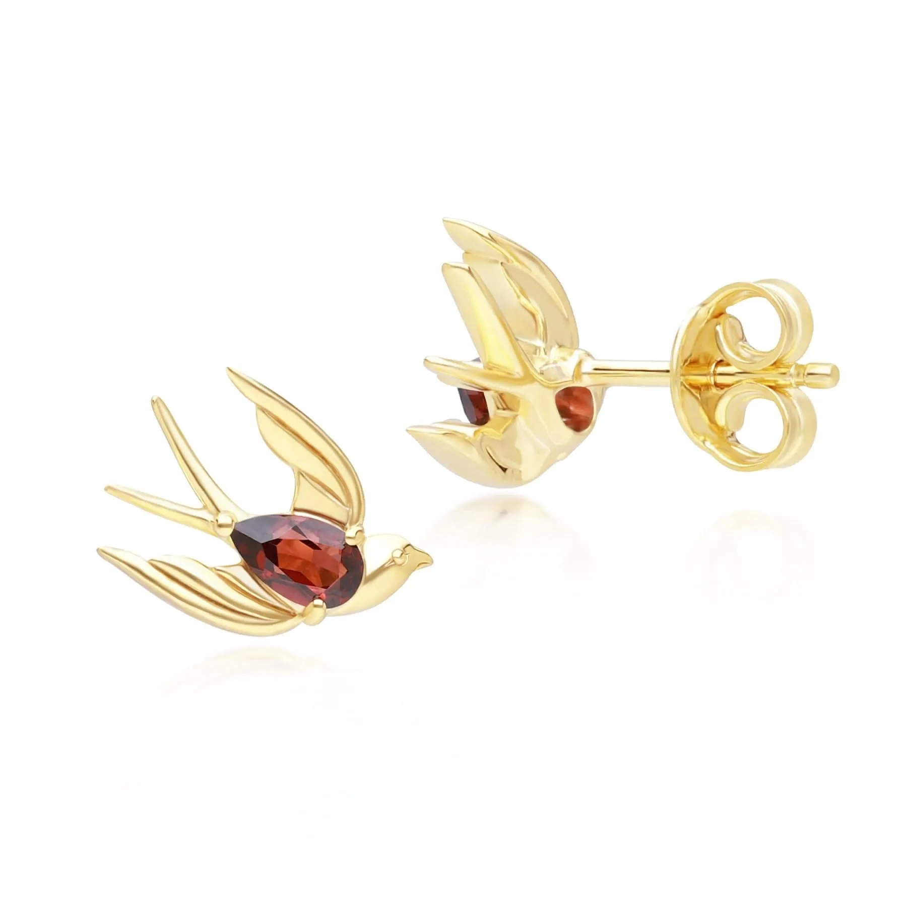 ECFEW™ Creator Garnet Hummingbird Stud Earrings in Gold Plated Sterling Silver sold by Gemondo Jewellery product image thumbnail 3