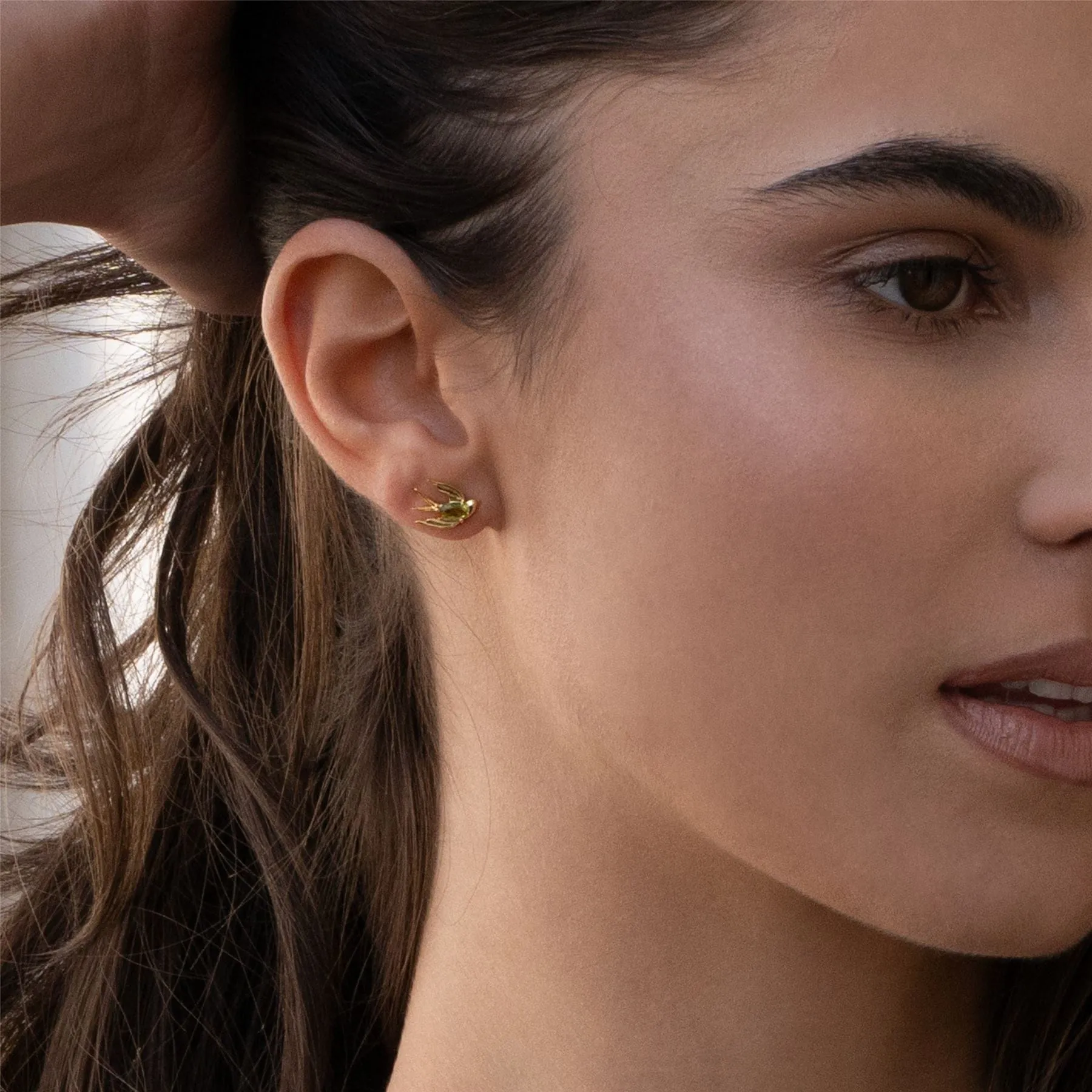 ECFEW™ Creator Peridot Hummingbird Stud Earrings in Gold Plated Sterling Silver sold by Gemondo Jewellery product image thumbnail 2