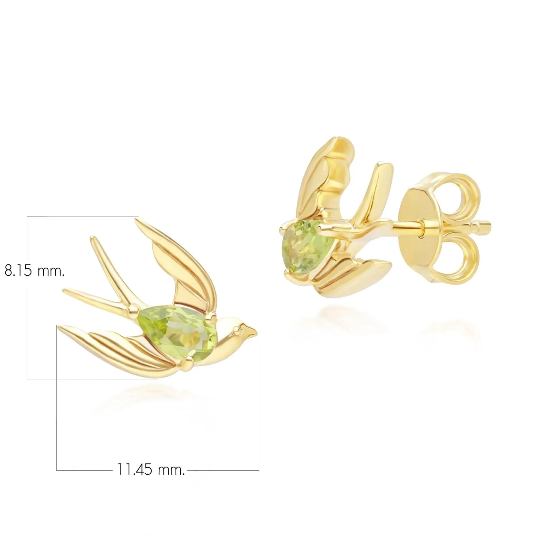 ECFEW™ Creator Peridot Hummingbird Stud Earrings in Gold Plated Sterling Silver sold by Gemondo Jewellery product image thumbnail 5