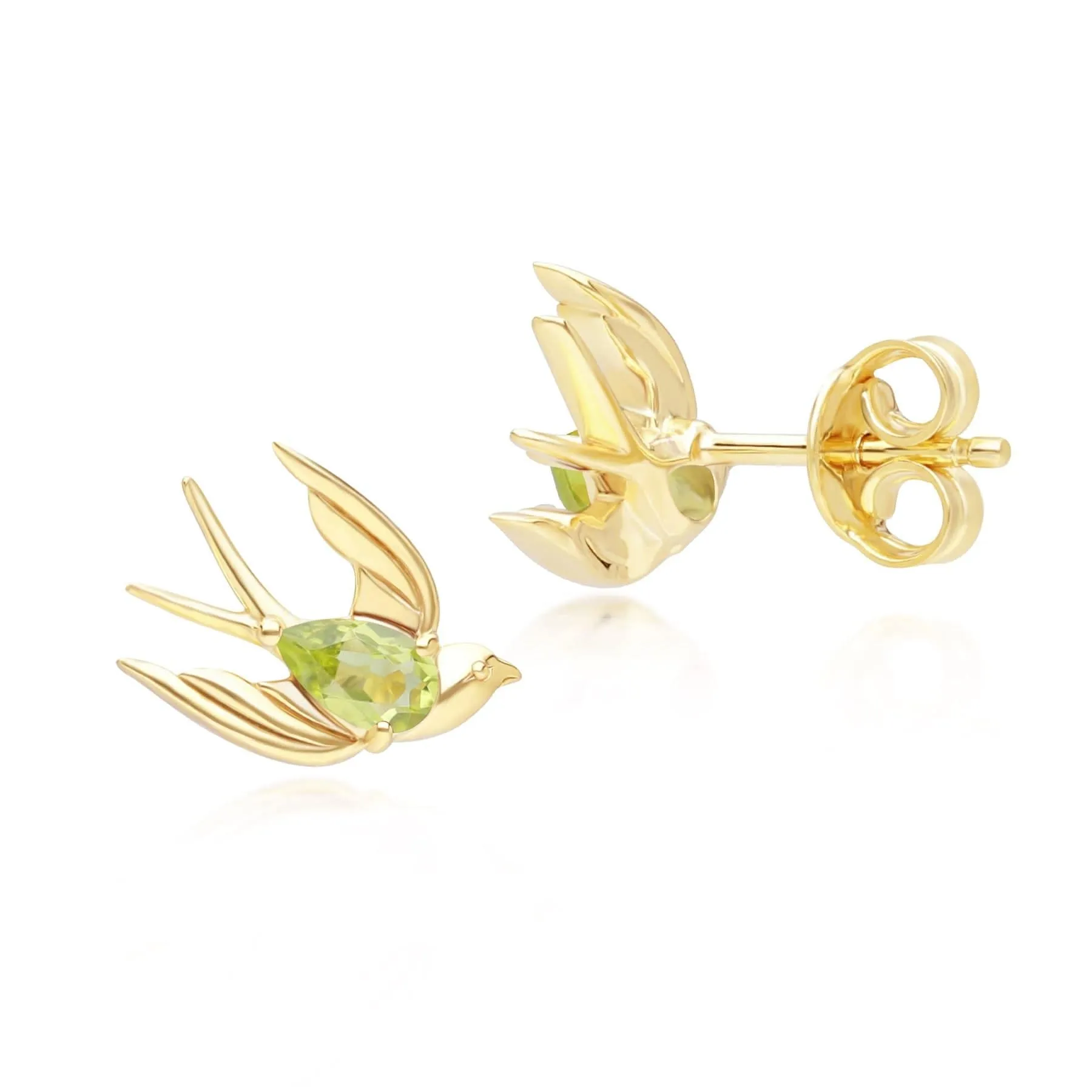 ECFEW™ Creator Peridot Hummingbird Stud Earrings in Gold Plated Sterling Silver sold by Gemondo Jewellery product image thumbnail 3
