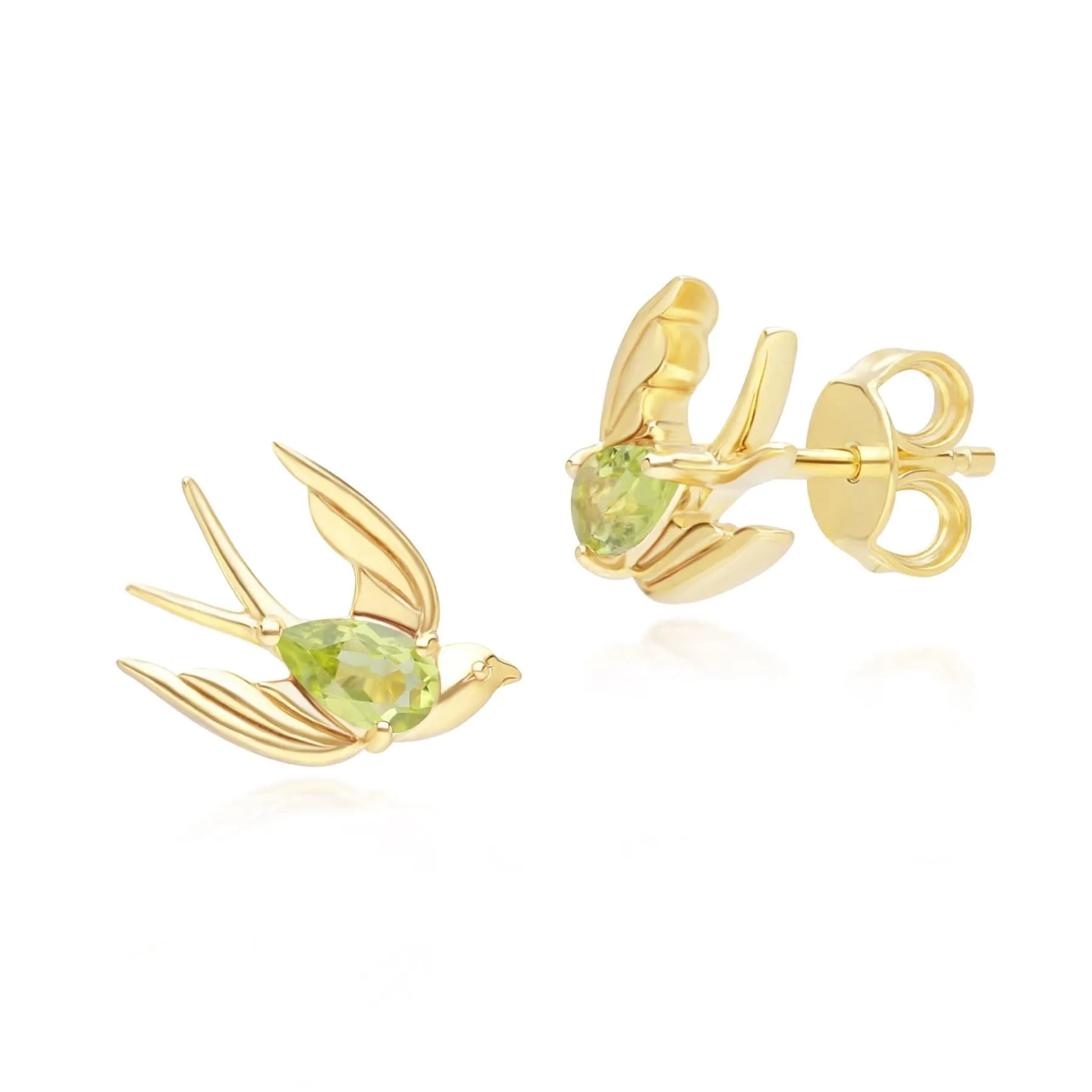 ECFEW™ Creator Peridot Hummingbird Stud Earrings in Gold Plated Sterling Silver sold by Gemondo Jewellery