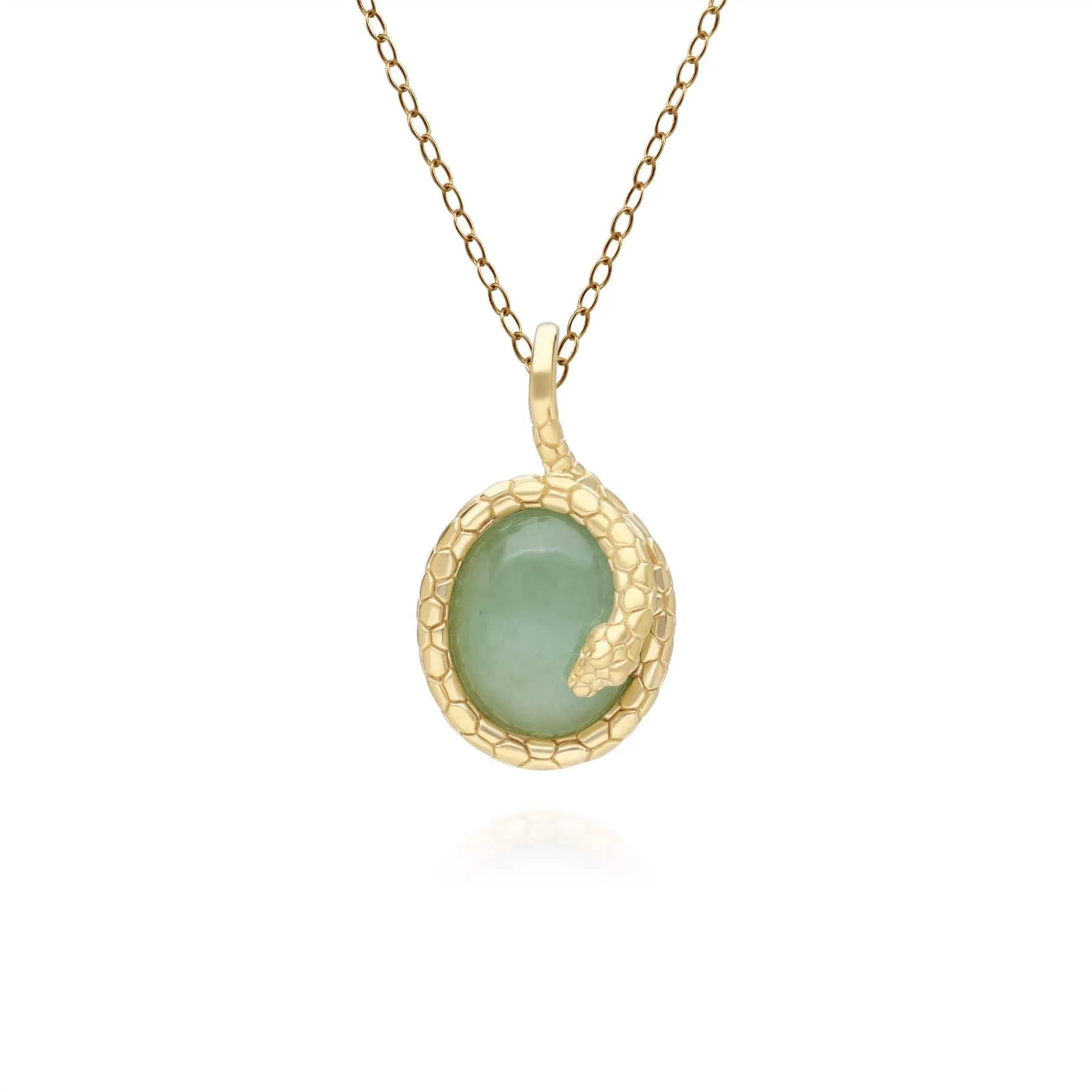 Ecfew™ Oval Jade Winding Snake Pendant Necklace In Gold Plated Sterling Silver sold by Gemondo Jewellery
