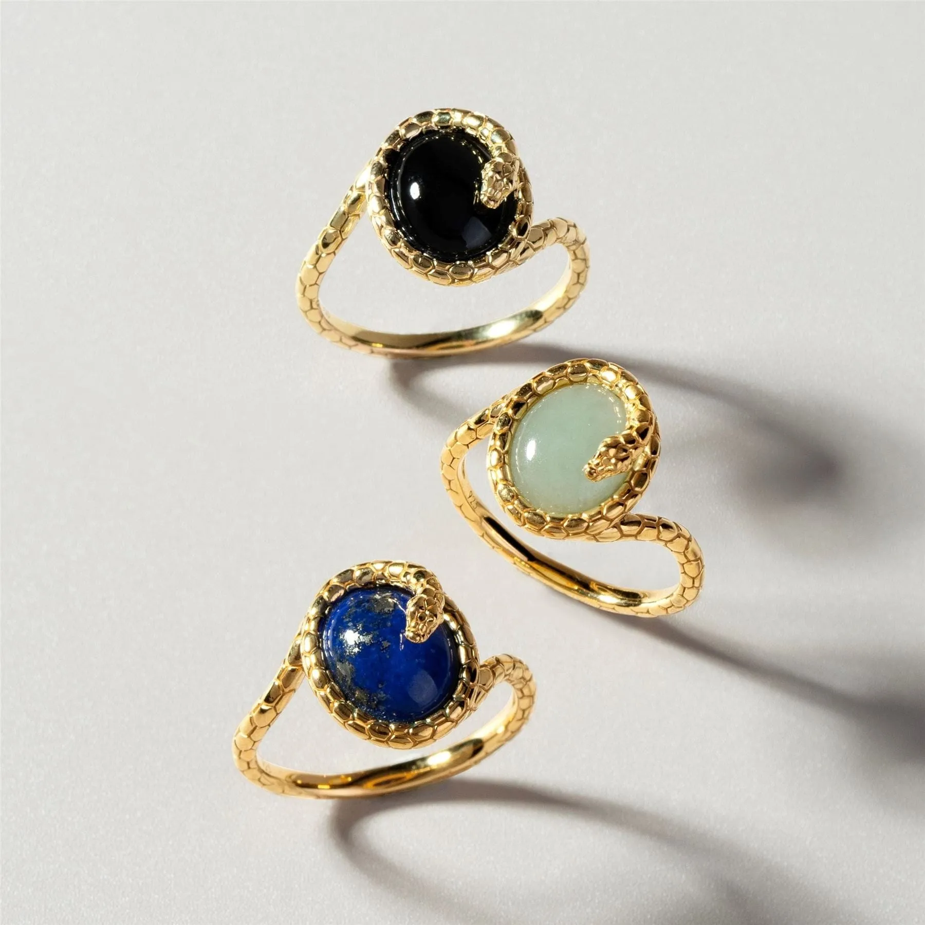 Ecfew™ Jade Winding Snake Ring In Gold Plated Sterling Silver sold by Gemondo Jewellery product image thumbnail 2