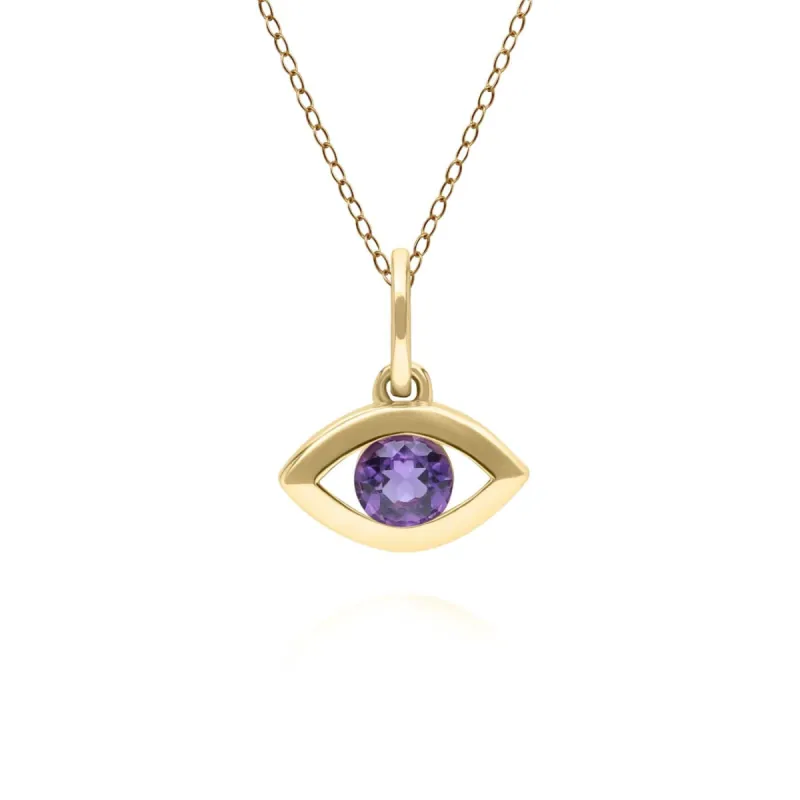 ECFEW™ Dainty Evil Eye Amethyst Pendant in 9ct Yellow Gold sold by Gemondo Jewellery