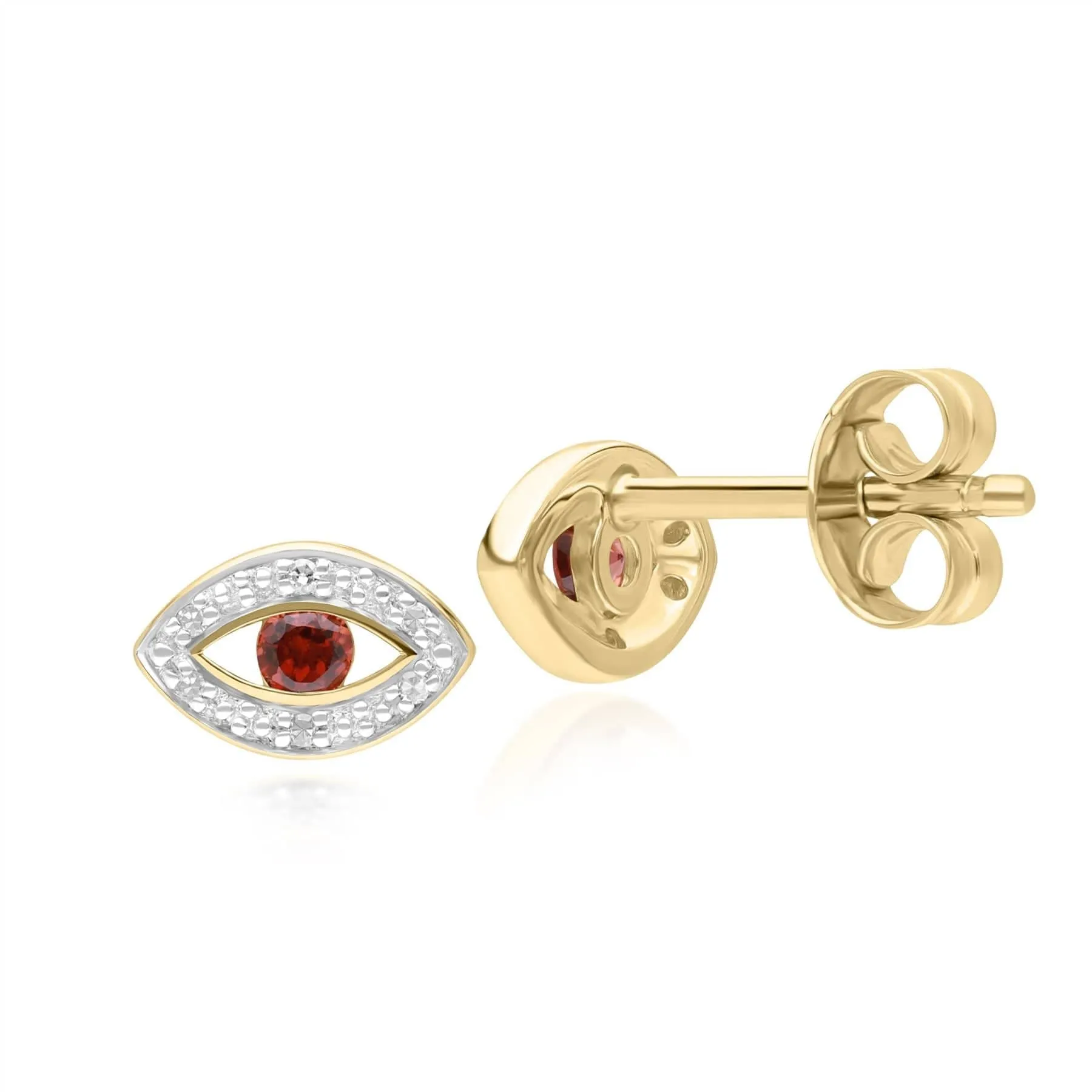 ECFEW™ Dainty Evil Eye Garnet & Diamond Stud Earrings in 9ct Yellow Gold sold by Gemondo Jewellery product image thumbnail 3