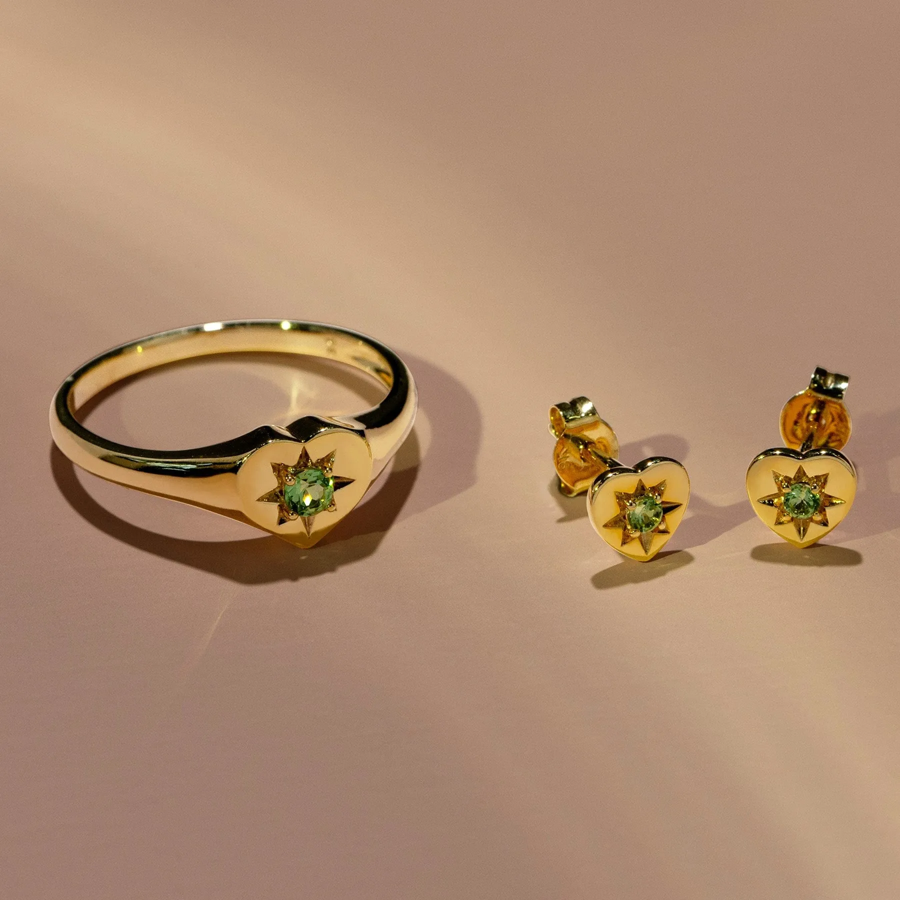 ECFEW™ 'The Liberator' Peridot Heart Stud Earrings in 9ct Yellow Gold sold by Gemondo Jewellery product image thumbnail 2