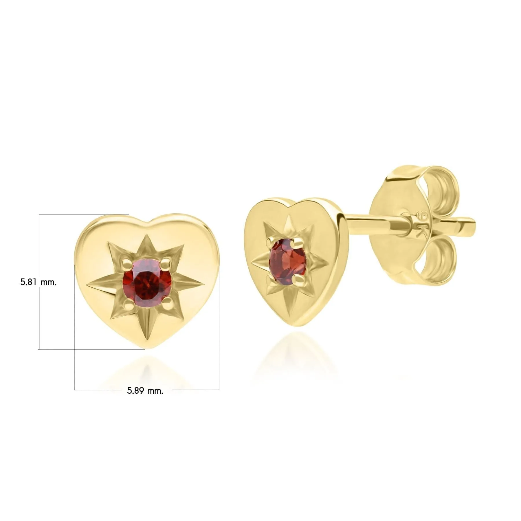 ECFEW™ 'The Liberator' Garnet Heart Stud Earrings in 9ct Yellow Gold sold by Gemondo Jewellery product image thumbnail 5
