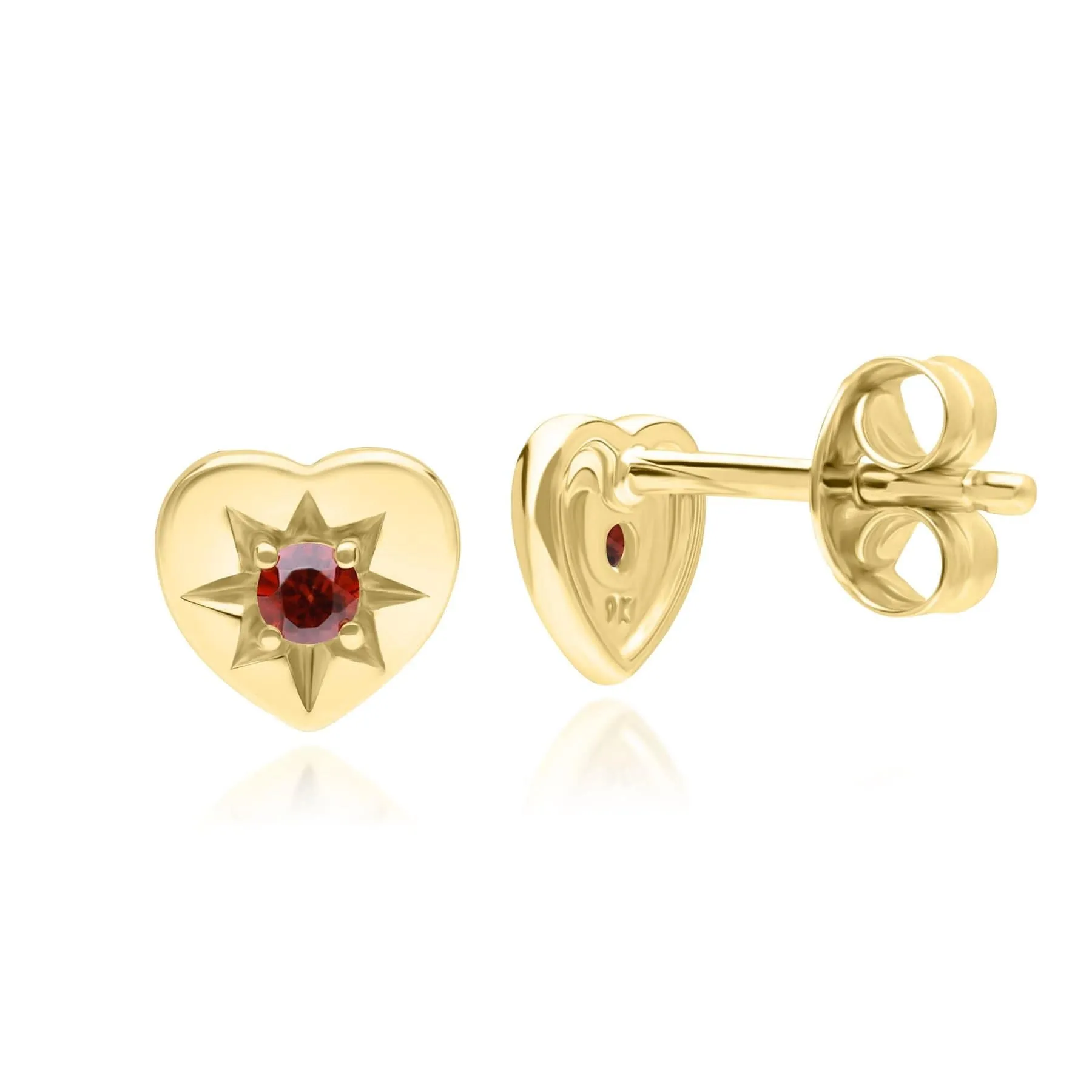 ECFEW™ 'The Liberator' Garnet Heart Stud Earrings in 9ct Yellow Gold sold by Gemondo Jewellery product image thumbnail 3
