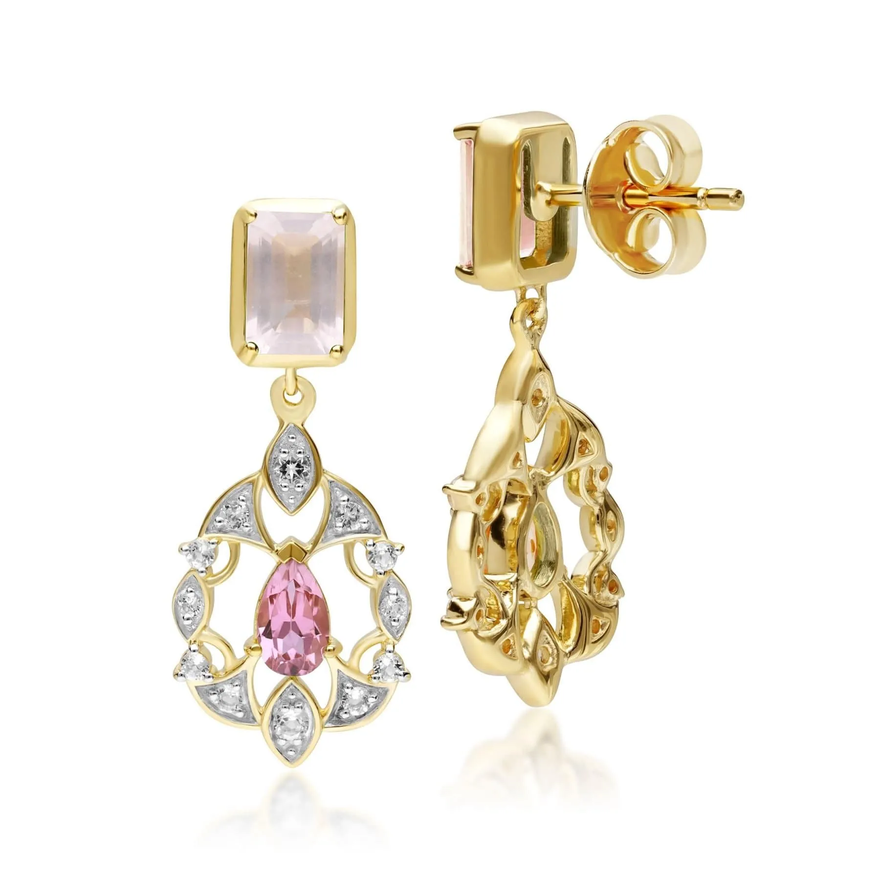 ECFEW™ Creator Rose Quartz, Tourmaline & White Topaz Earrings in Gold Plated Sterling Silver sold by Gemondo Jewellery product image thumbnail 5