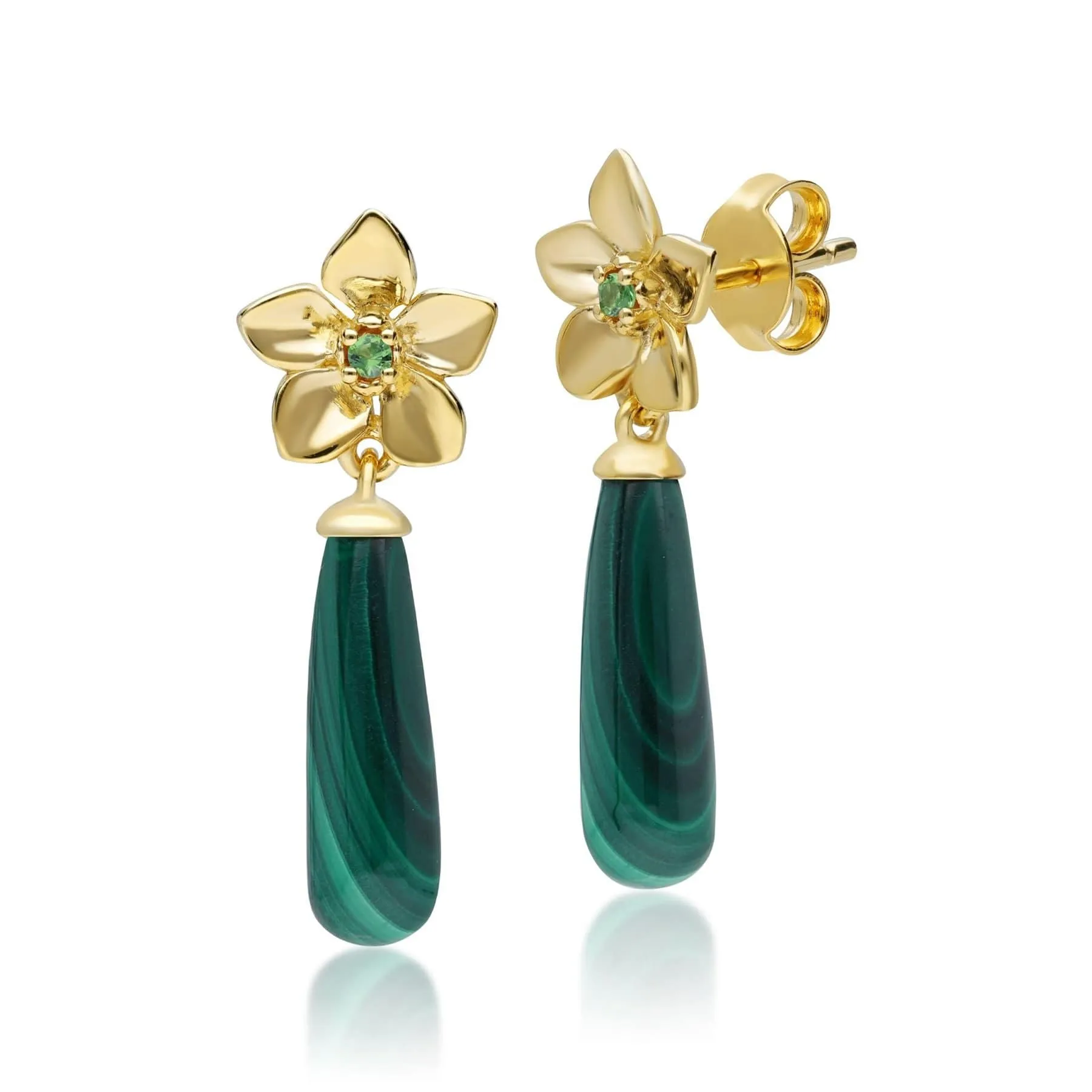 ECFEW™ Creator Malachite & Tsavorite Drop Earrings in Gold Plated Sterling Silver sold by Gemondo Jewellery