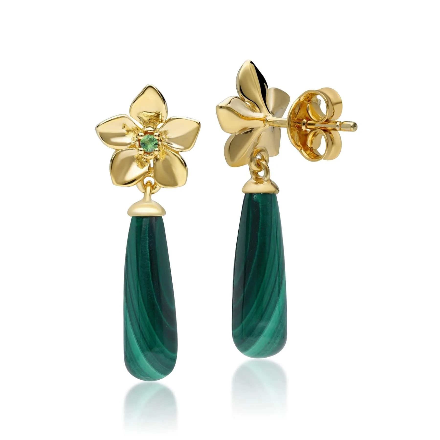 ECFEW™ Creator Malachite & Tsavorite Drop Earrings in Gold Plated Sterling Silver sold by Gemondo Jewellery product image thumbnail 2
