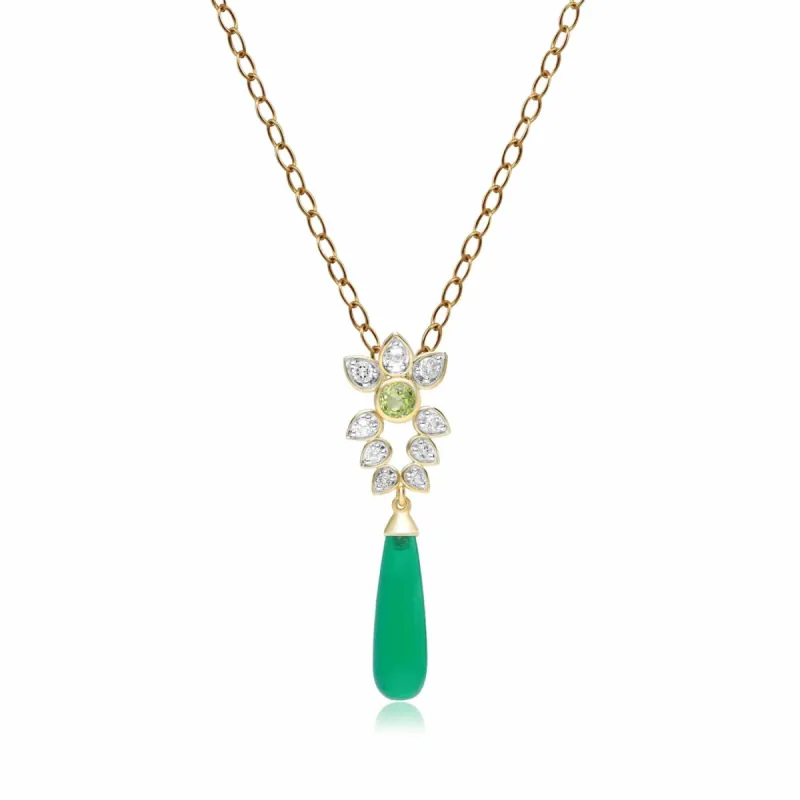 ECFEW™ Creator Dyed Green Chalcedony, Peridot & White Topaz Pendant Necklace in Gold Plated Sterling Silver sold by Gemondo Jewellery
