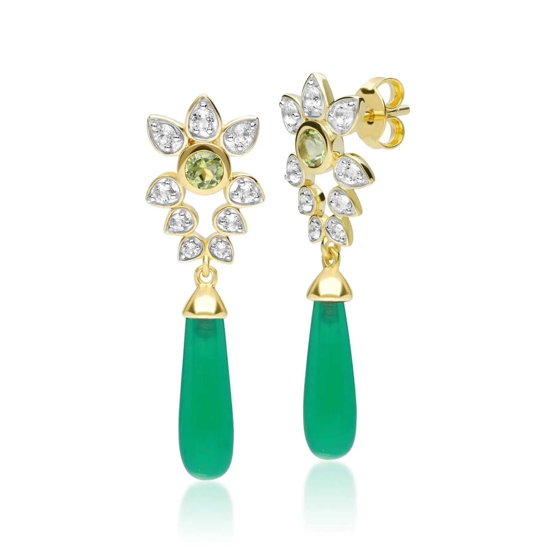 ECFEW™ Creator Dyed Green Chalcedony, Peridot & White Topaz Earrings In Gold Plated Sterling Silver sold by Gemondo Jewellery