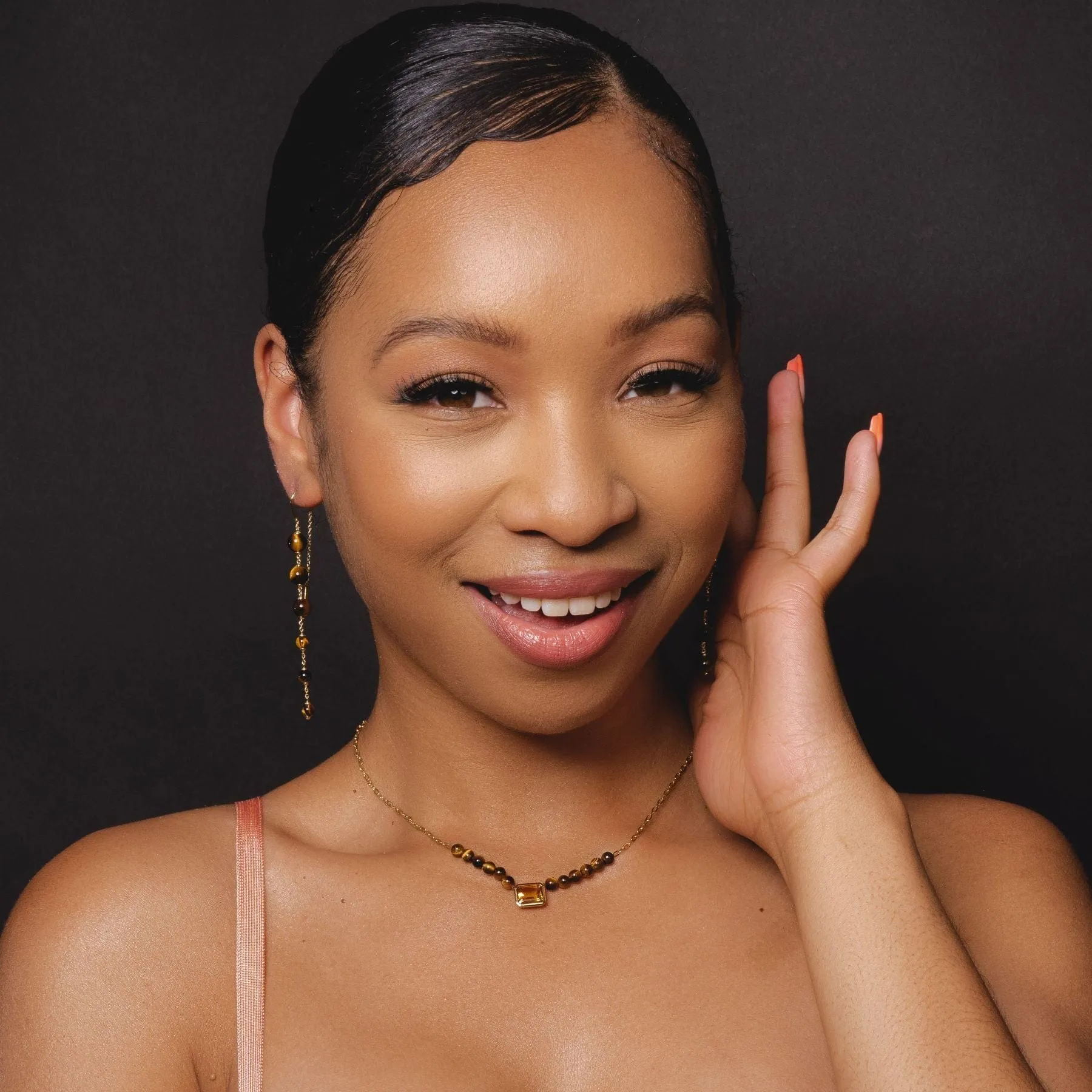 ECFEW™ Unifier Citrine & Tigers Eye Chain Necklace in Gold Plated Sterling Silver sold by Gemondo Jewellery product image thumbnail 2