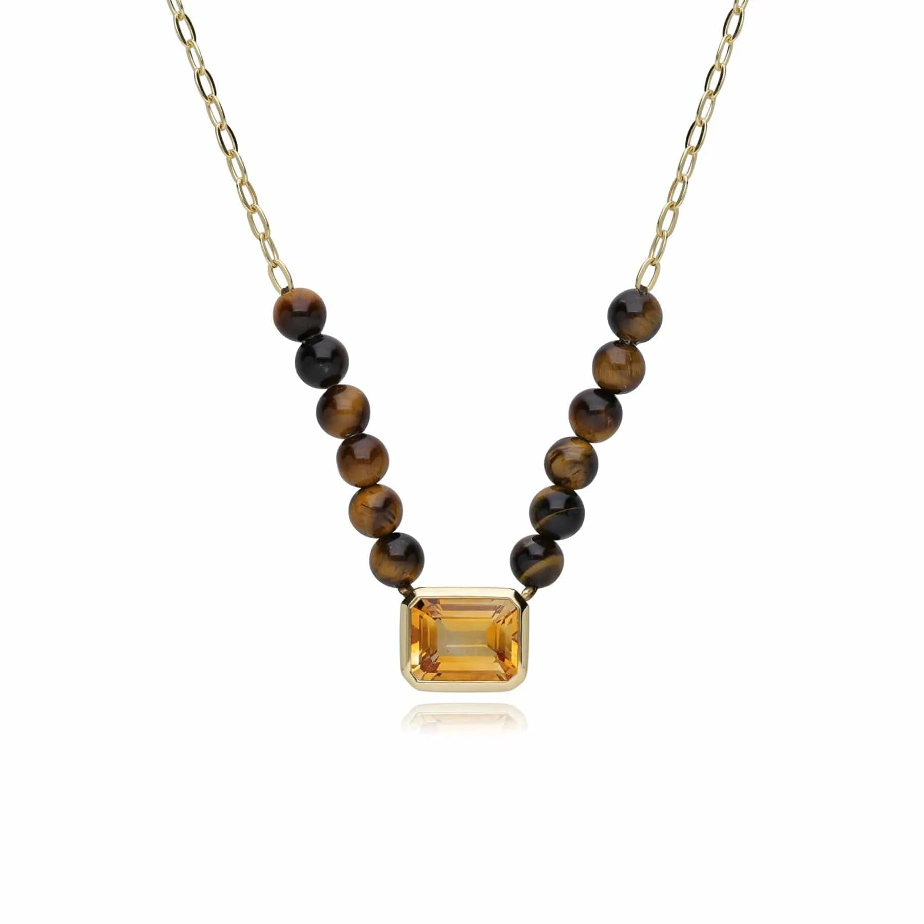 ECFEW™ Unifier Citrine & Tigers Eye Chain Necklace in Gold Plated Sterling Silver sold by Gemondo Jewellery