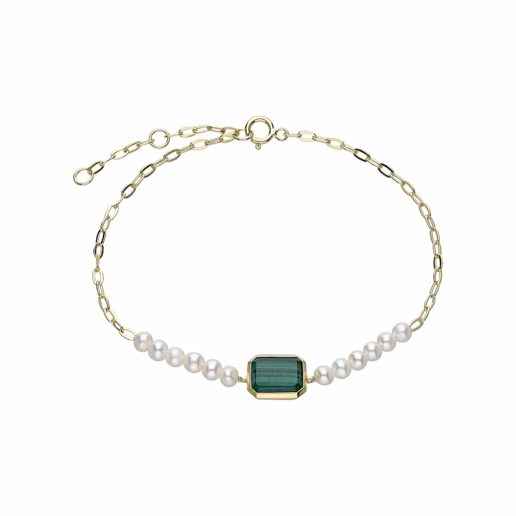 ECFEW™ Unifier Malachite & Pearl Chain Link Bracelet In Gold Plated Sterling Silver sold by Gemondo Jewellery