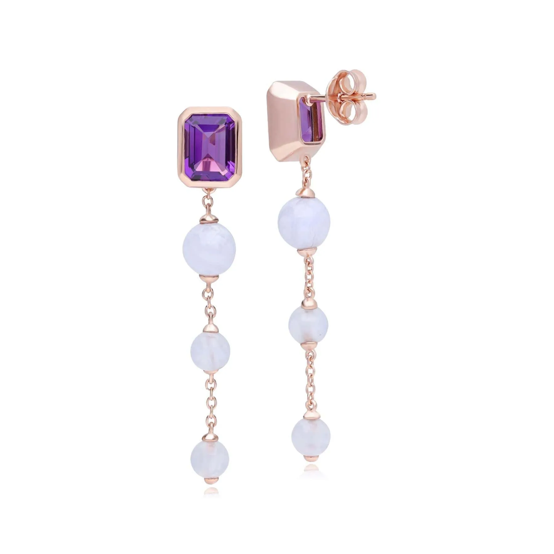 ECFEW™ Unifier Amethyst & Blue Lace Agate Dangle Drop Earrings In Rose Gold Plated Silver sold by Gemondo Jewellery product image thumbnail 3