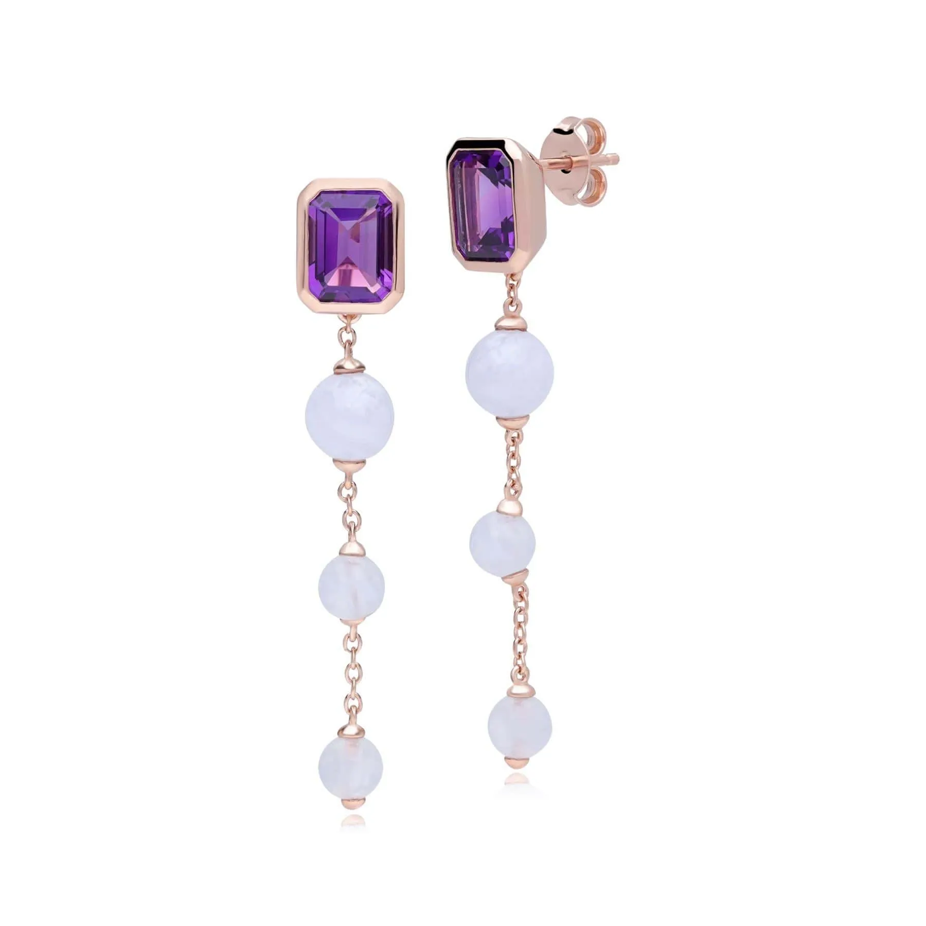 ECFEW™ Unifier Amethyst & Blue Lace Agate Dangle Drop Earrings In Rose Gold Plated Silver sold by Gemondo Jewellery