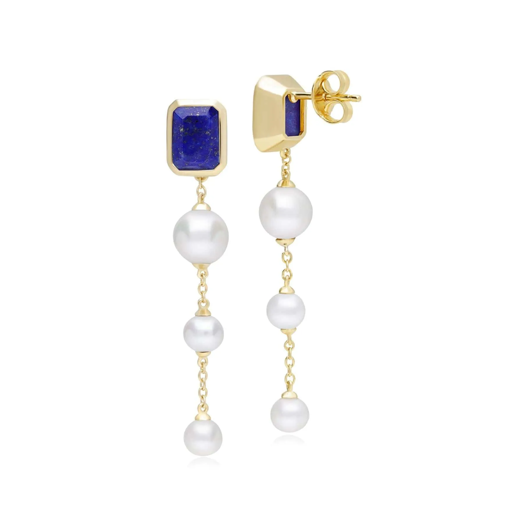 ECFEW™ Unifier Lapis Lazuli & Pearl Dangle Drop Earrings In Yellow Gold Plated Silver sold by Gemondo Jewellery product image thumbnail 5