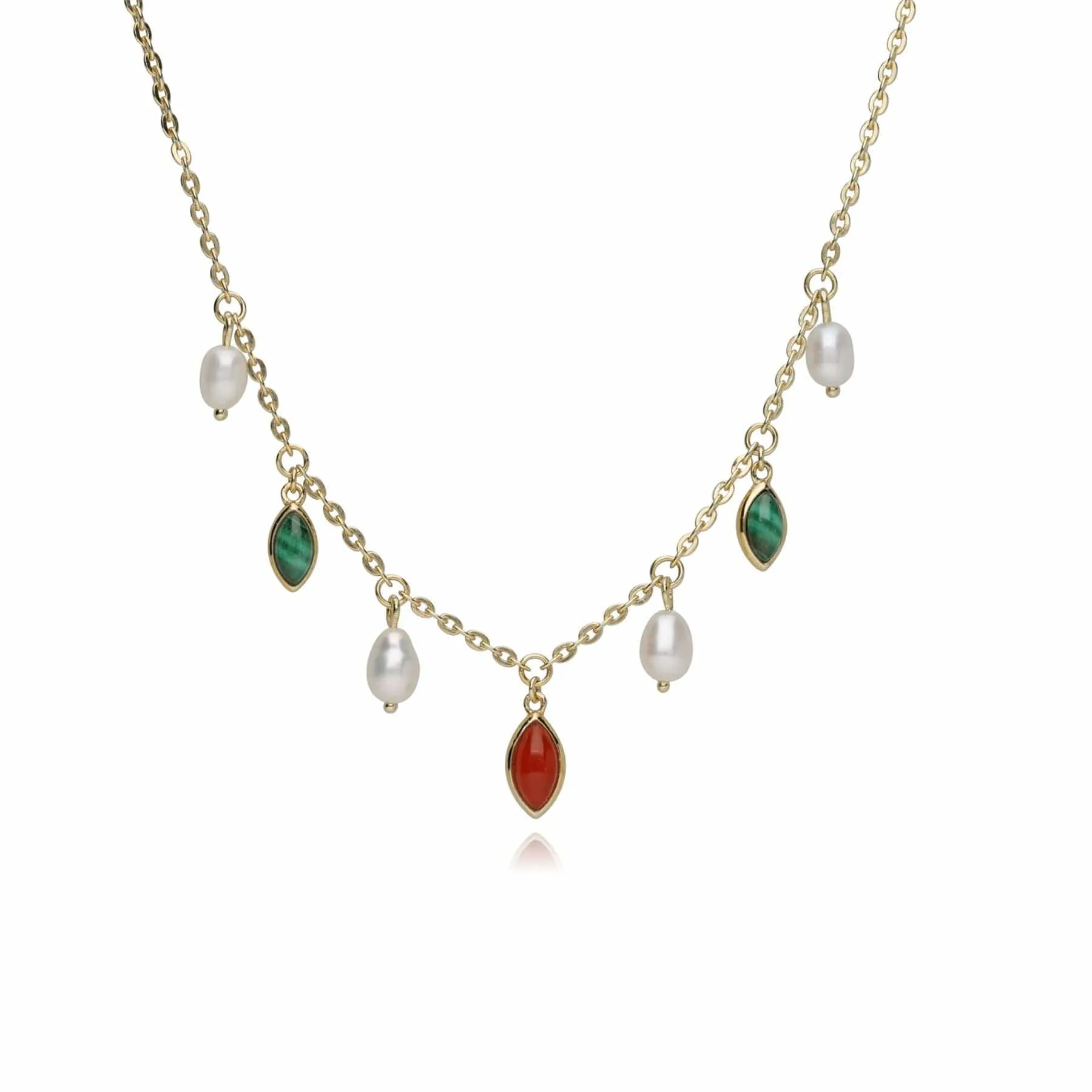 ECFEW™ Creator Dyed Carnelian, Malachite & Pearl Necklace In Gold Plated Sterling Silver sold by Gemondo Jewellery