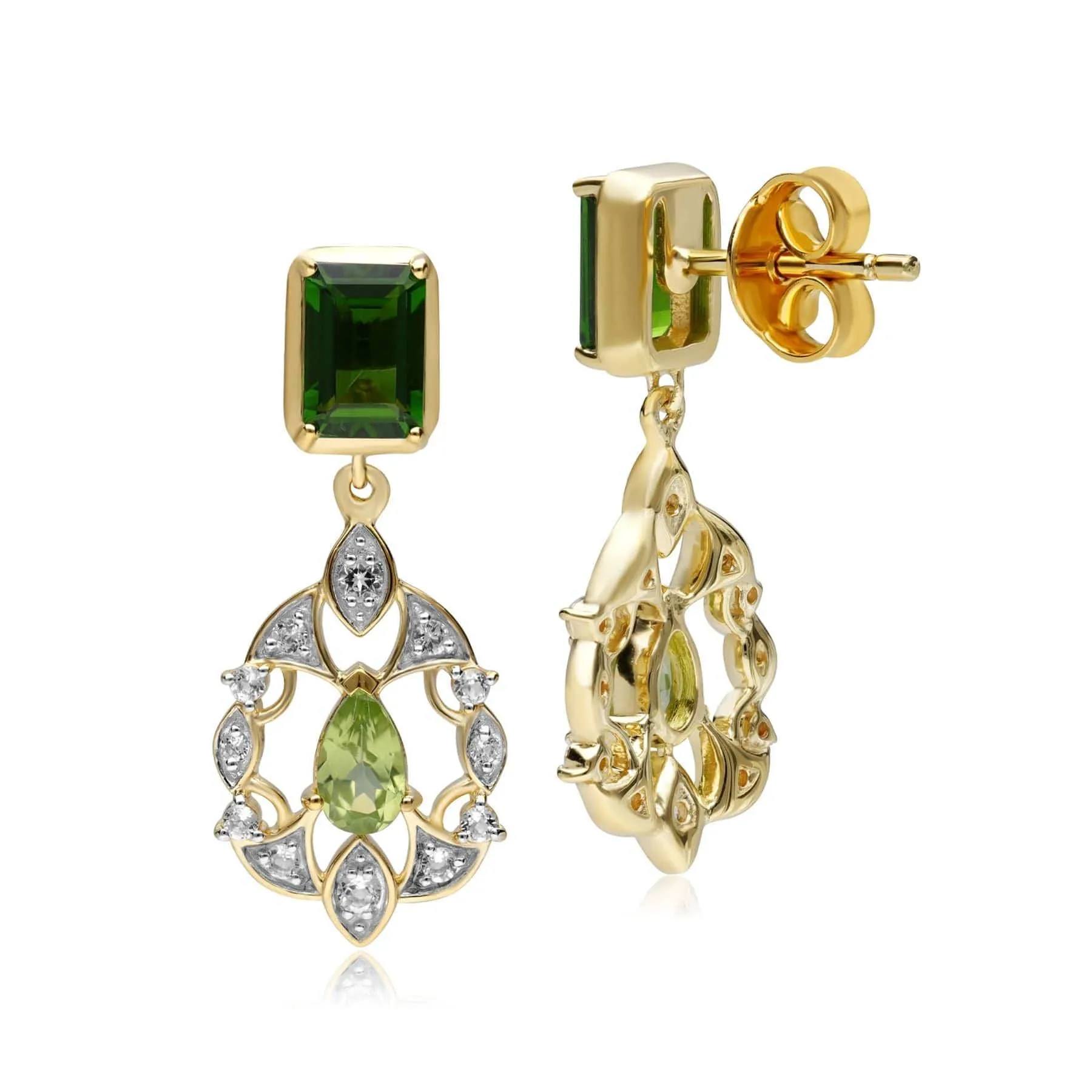 ECFEW™ Creator Chrome Diopside & Peridot Floral Drop Earrings in Gold Plated Sterling Silver sold by Gemondo Jewellery product image thumbnail 2