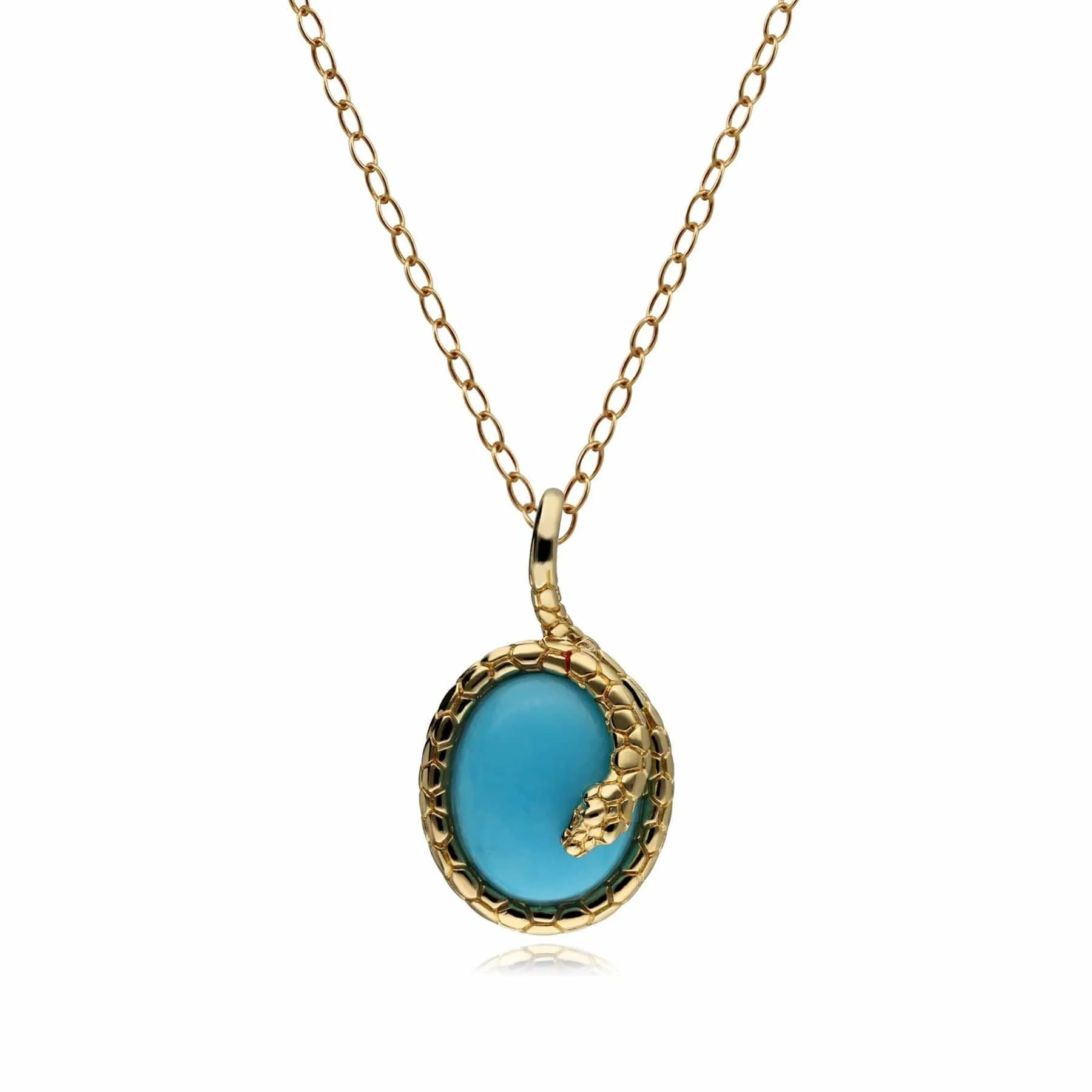 ECFEW™ Oval Turquoise Winding Snake Pendant in Gold Plated Sterling Silver sold by Gemondo Jewellery