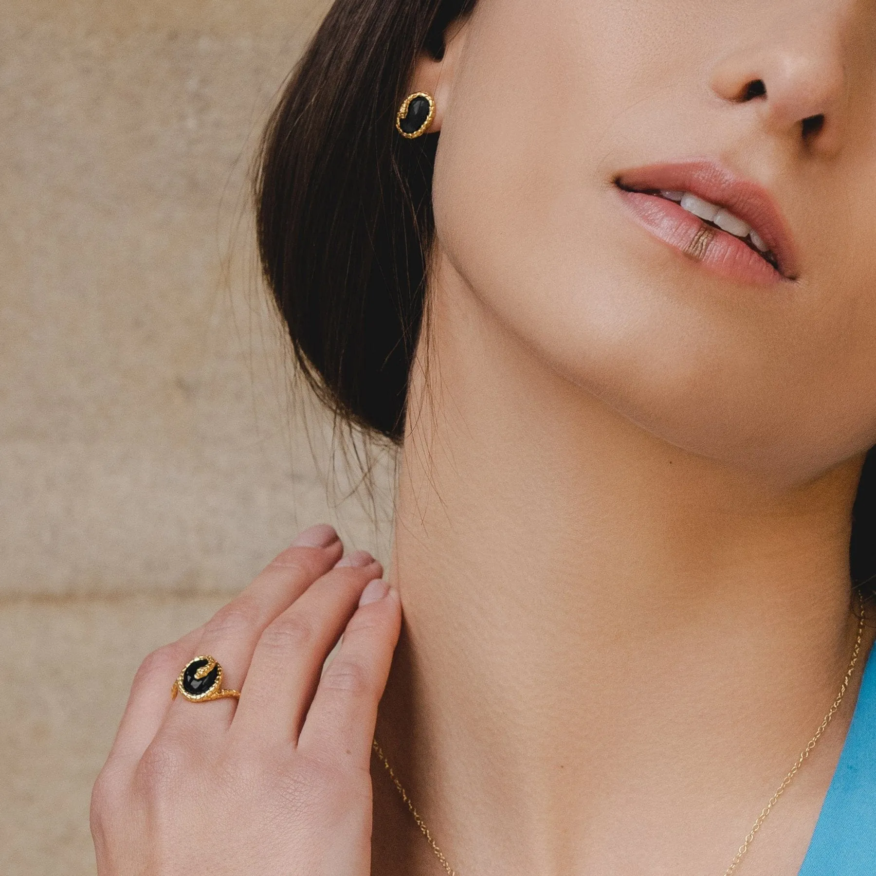 ECFEW™ Onyx Winding Snake Stud Earrings In Sterling Silver sold by Gemondo Jewellery product image thumbnail 2