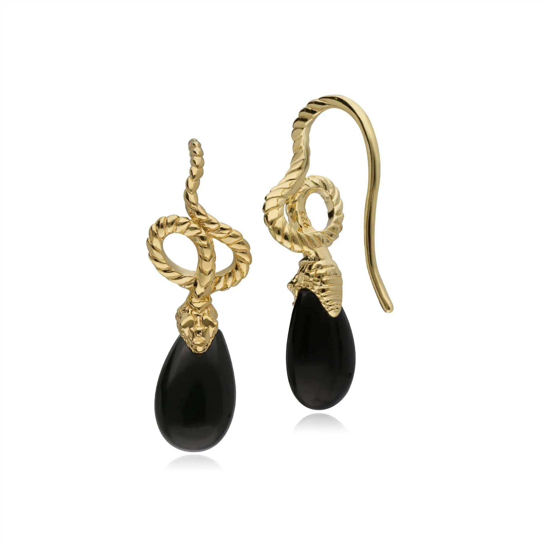 ECFEW™ Onyx Winding Snake Drop Earrings in Gold Plated Sterling Silver sold by Gemondo Jewellery