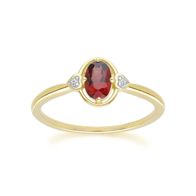 Classic Oval Garnet & Diamond Heart Ring In 9ct Yellow Gold sold by Gemondo Jewellery