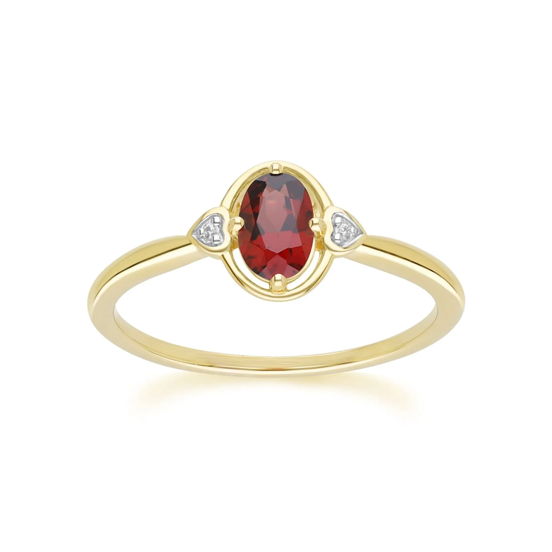 Classic Oval Garnet & Diamond Heart Ring In 9ct Yellow Gold sold by Gemondo Jewellery