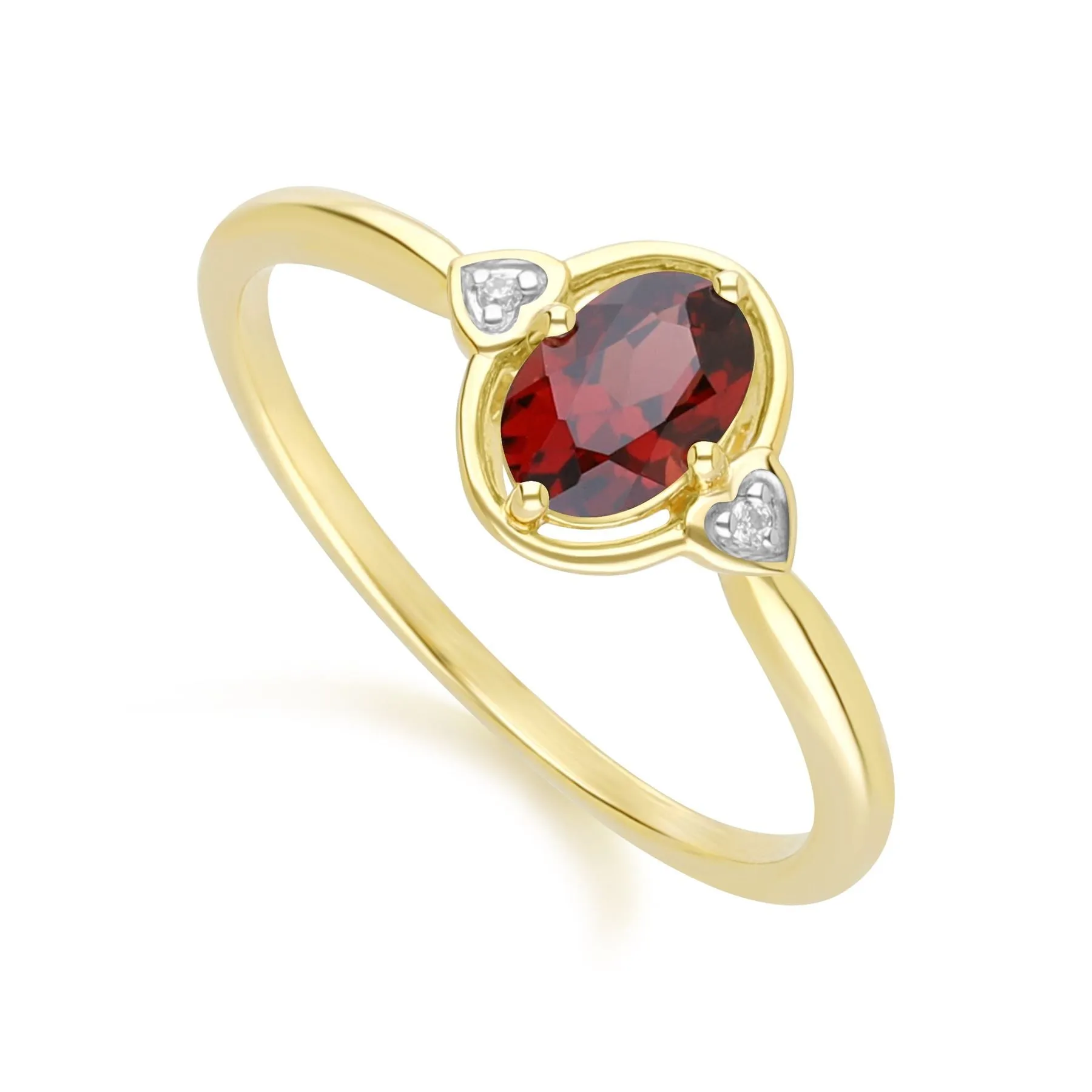 Classic Oval Garnet & Diamond Heart Ring In 9ct Yellow Gold sold by Gemondo Jewellery product image thumbnail 3