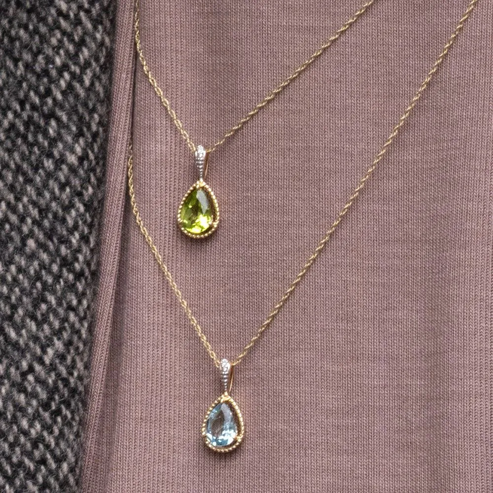 Classic Pear Aquamarine & Diamond Pendant Necklace In 9ct Yellow Gold sold by Gemondo Jewellery product image thumbnail 2