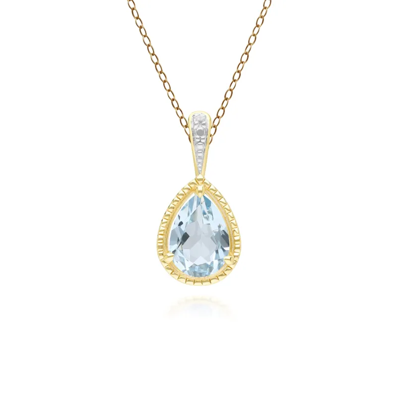 Classic Pear Aquamarine & Diamond Pendant Necklace In 9ct Yellow Gold sold by Gemondo Jewellery