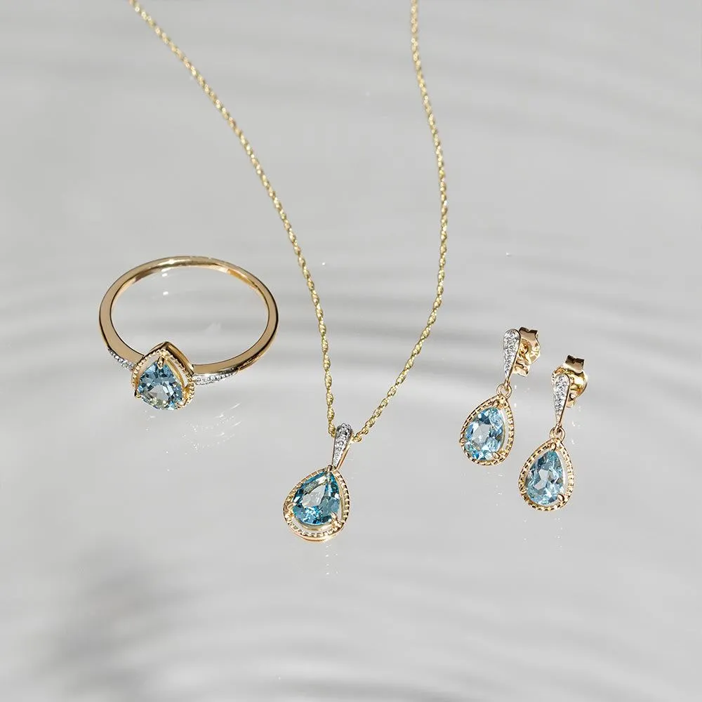 Classic Pear Aquamarine & Diamond Pendant Necklace In 9ct Yellow Gold sold by Gemondo Jewellery product image thumbnail 4