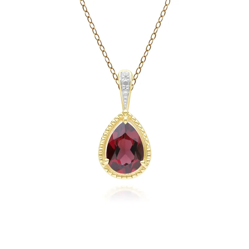 Classic Pear Garnet & Diamond Pendant Necklace In 9ct Yellow Gold sold by Gemondo Jewellery