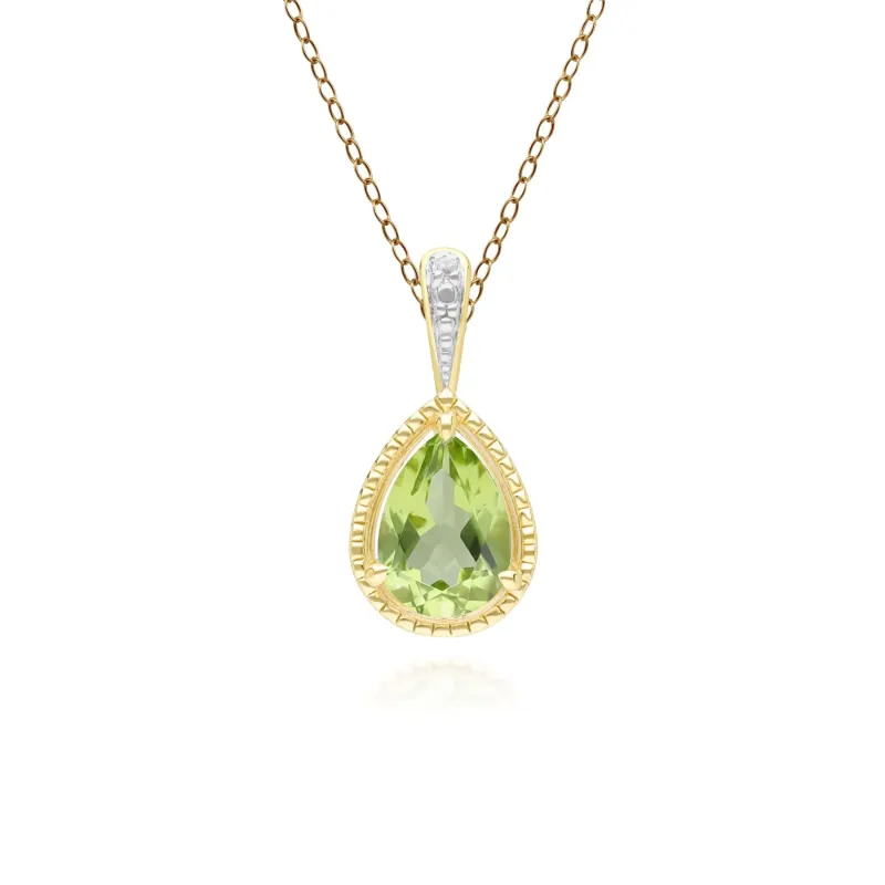 Classic Pear Peridot & Diamond Pendant Necklace In 9ct Yellow Gold sold by Gemondo Jewellery