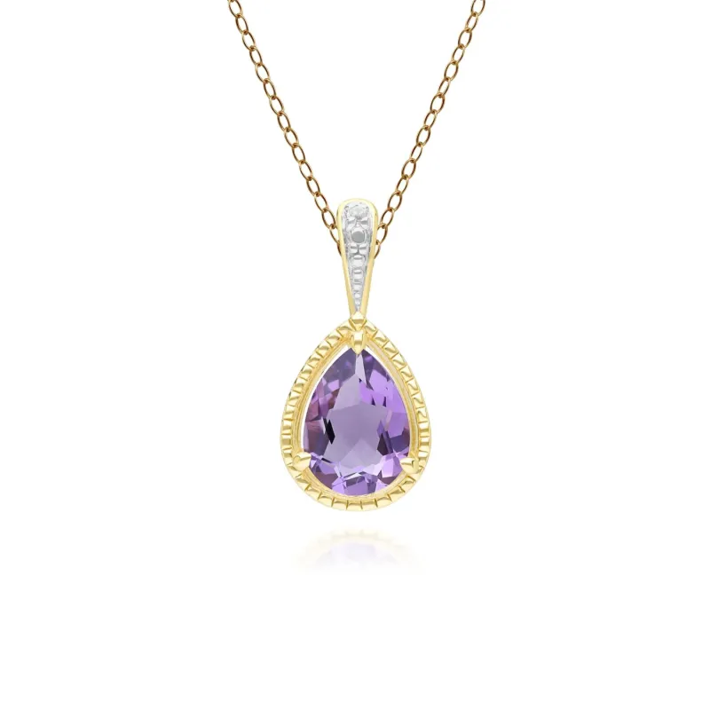Classic Pear Amethyst & Diamond Pendant Necklace In 9ct Yellow Gold sold by Gemondo Jewellery