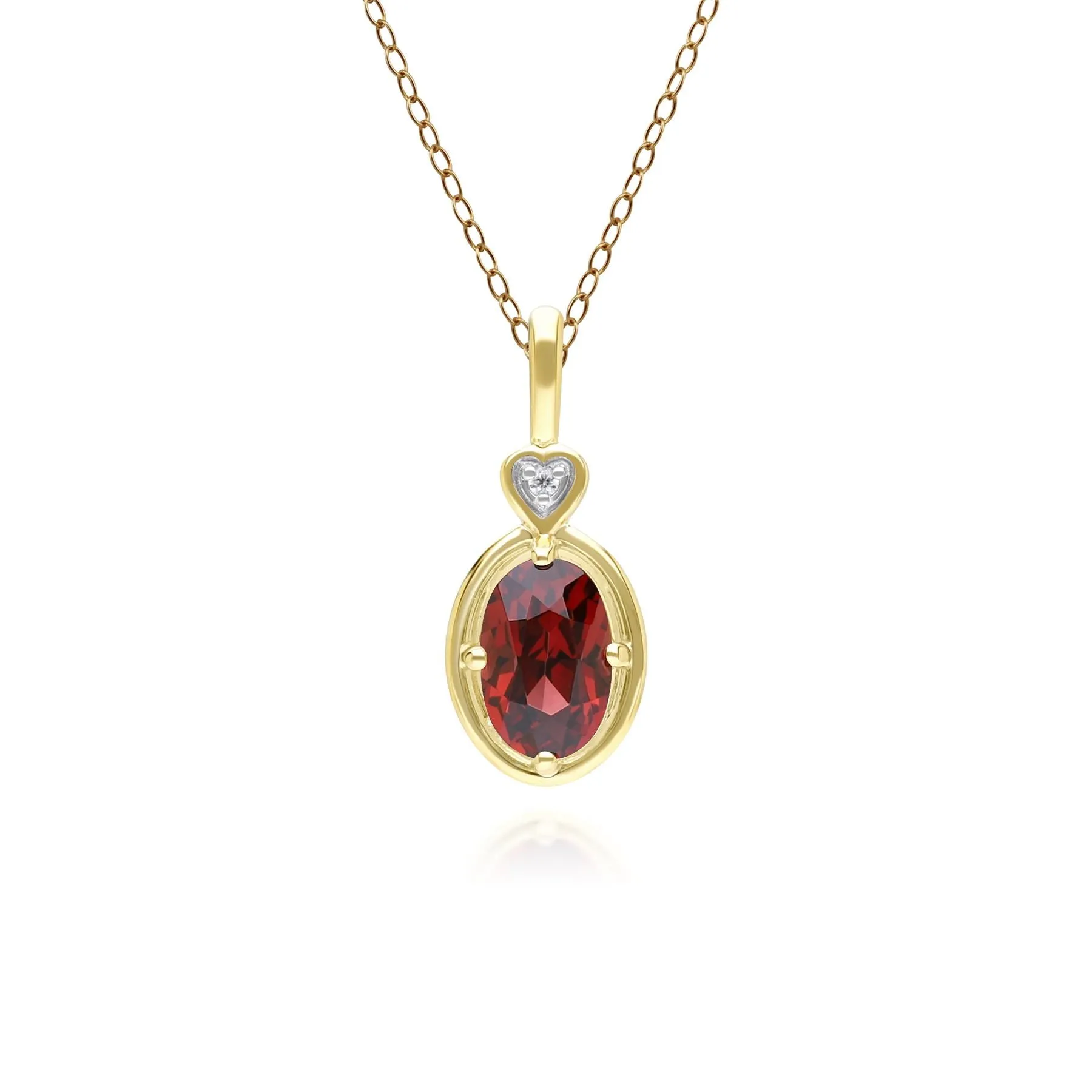 Classic Oval Garnet & Diamond Heart Pendant Necklace In 9ct Yellow Gold sold by Gemondo Jewellery