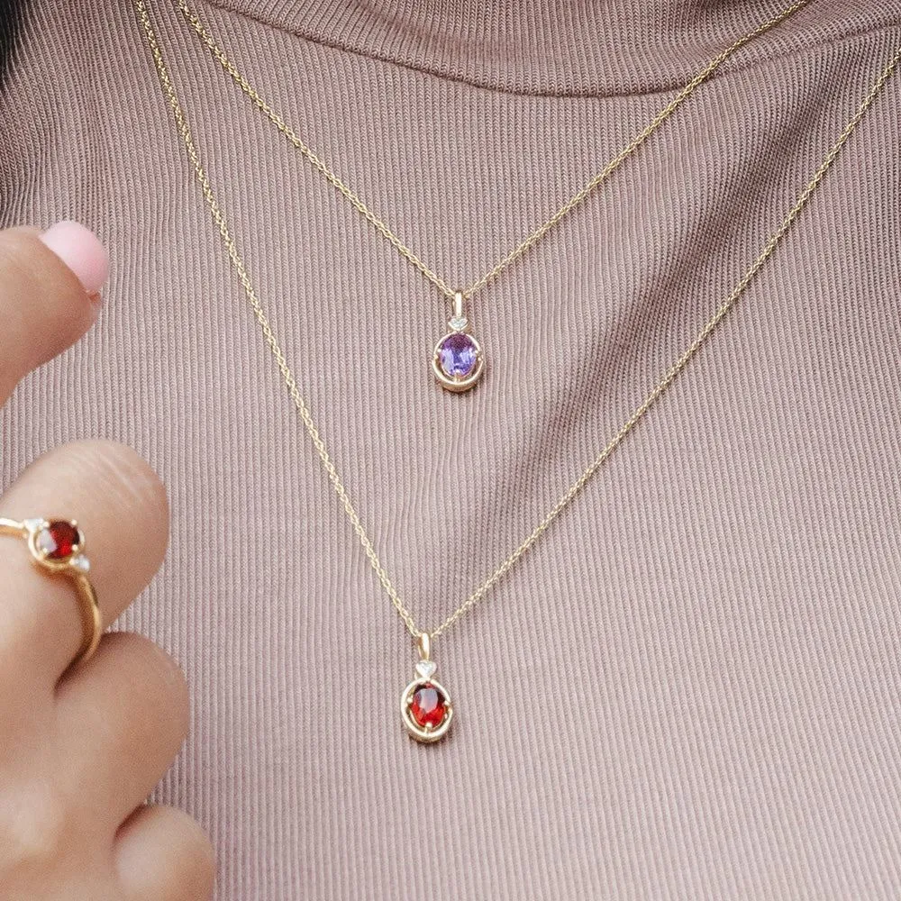 Classic Oval Garnet & Diamond Heart Pendant Necklace In 9ct Yellow Gold sold by Gemondo Jewellery product image thumbnail 2