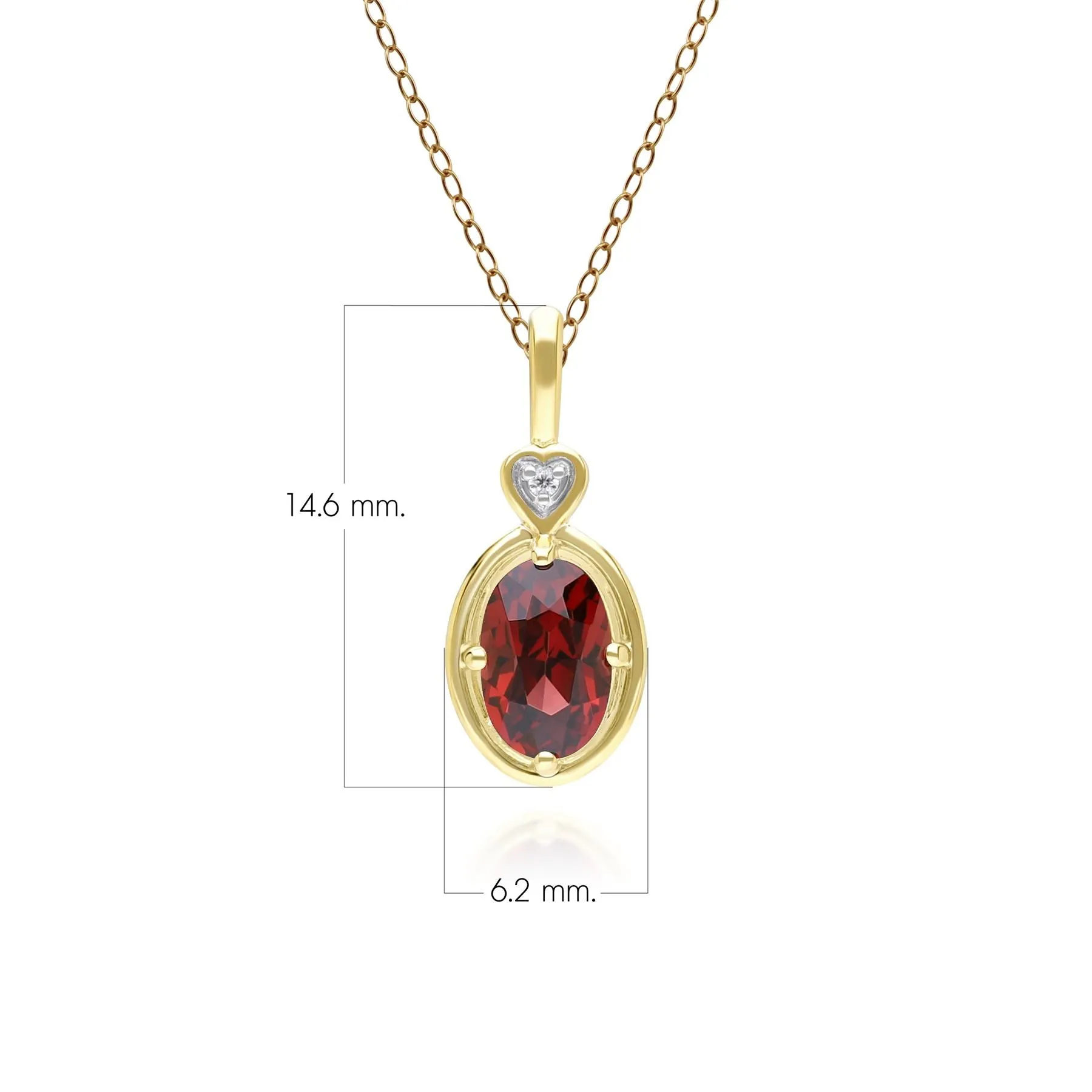 Classic Oval Garnet & Diamond Heart Pendant Necklace In 9ct Yellow Gold sold by Gemondo Jewellery product image thumbnail 3