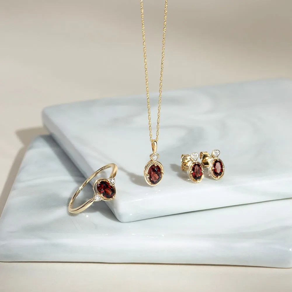 Classic Oval Garnet & Diamond Heart Pendant Necklace In 9ct Yellow Gold sold by Gemondo Jewellery product image thumbnail 4