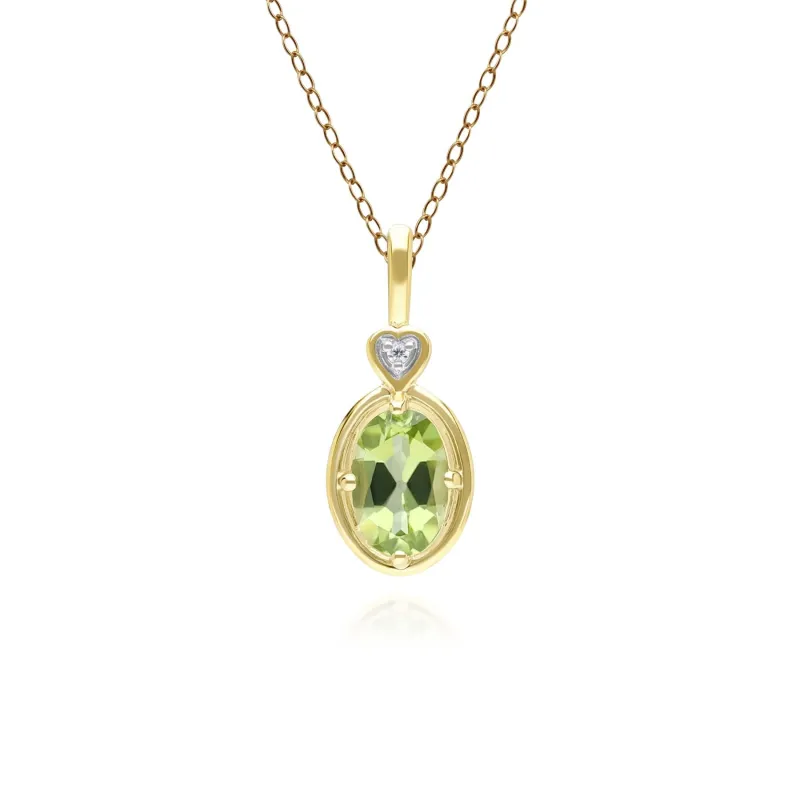 Classic Oval Peridot & Diamond Heart Pendant Necklace In 9ct Yellow Gold sold by Gemondo Jewellery